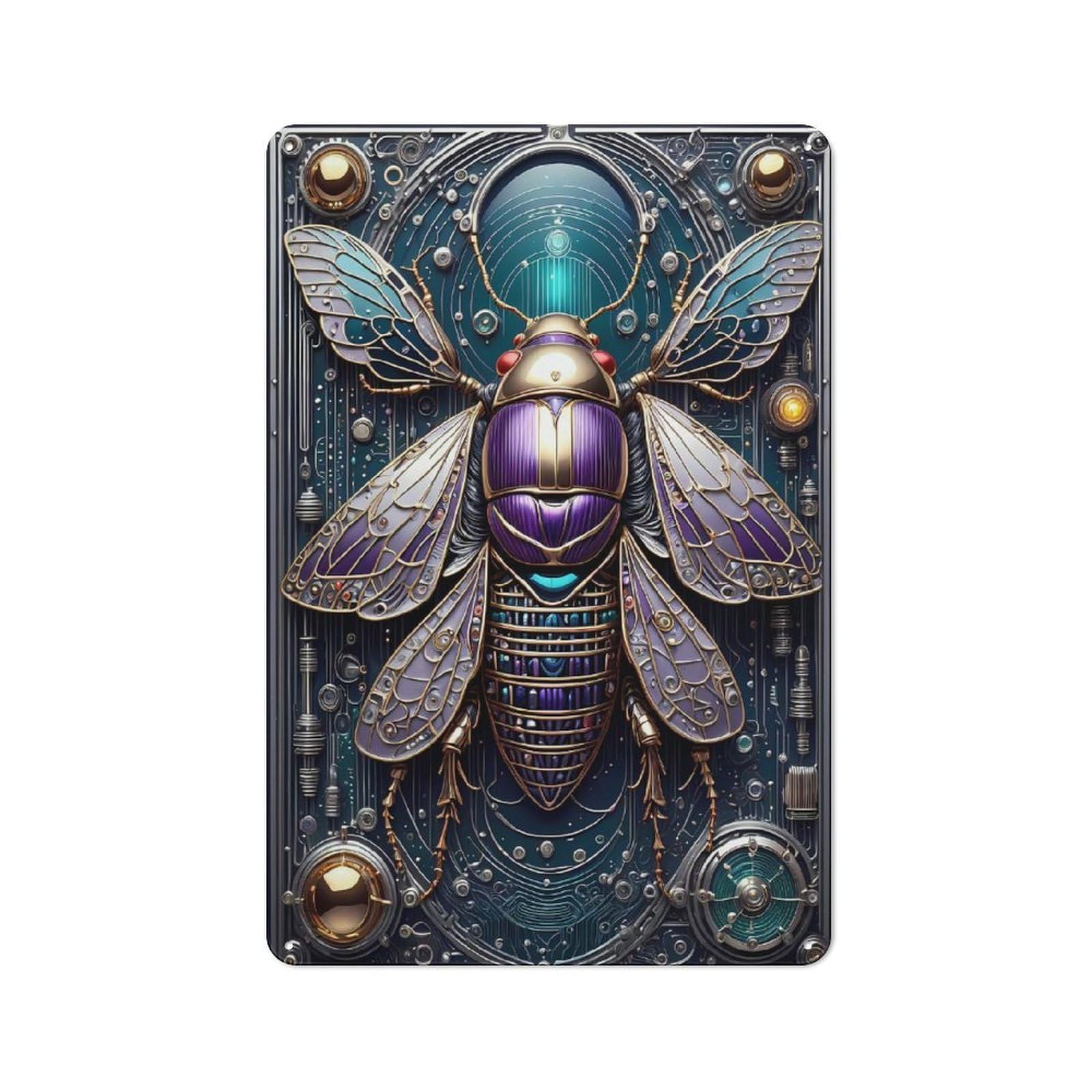 Junmoney Style-11 Ethereal Steampunk Cicada Cottage Style Metal Wall Decor 30X20cm, Country Metal Sign For Kitchen, Cottage, Porch Or Garden Room