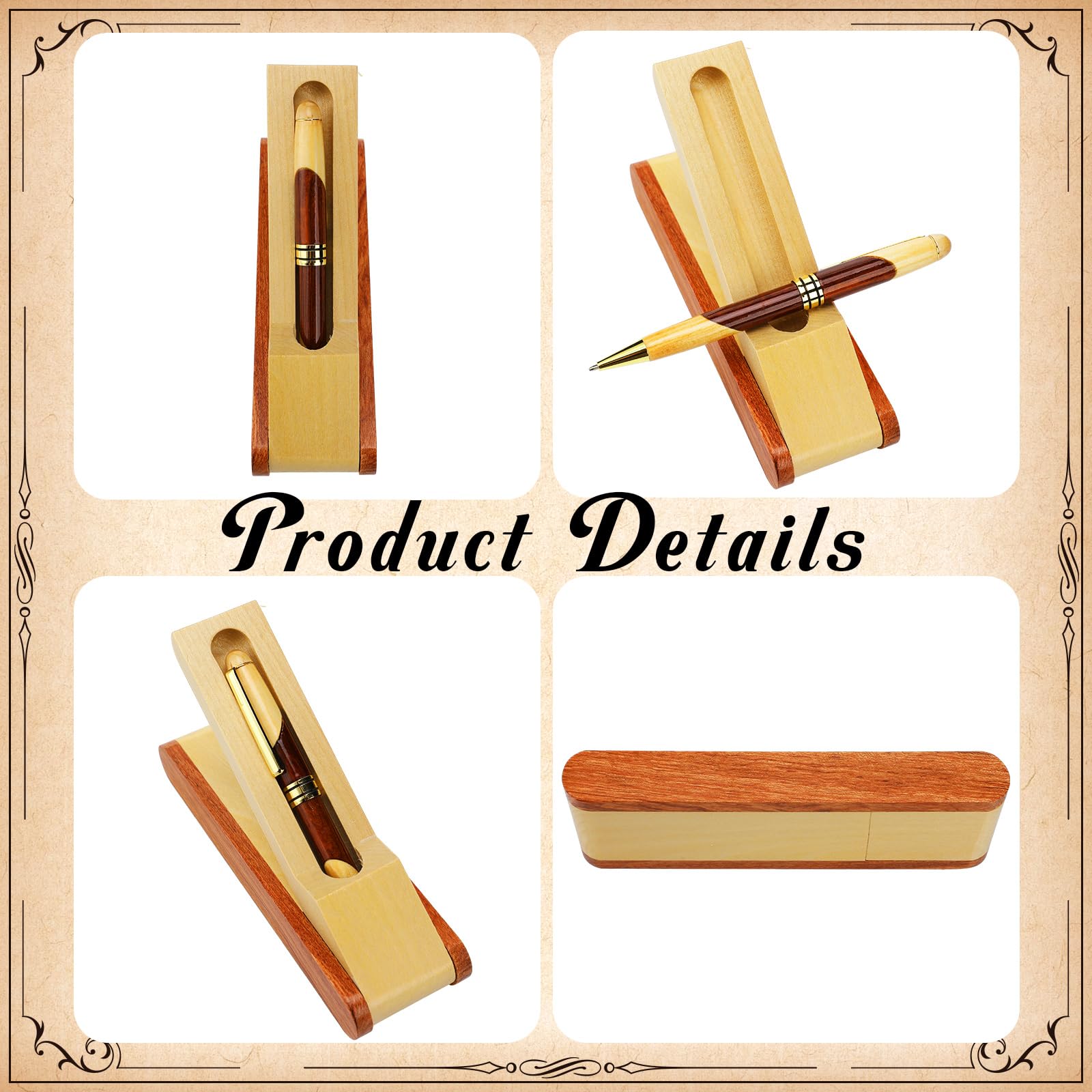 Outus Set di 6 penne a sfera in legno, regalo di apprezzamento con custodia e ricariche, penne da scrittura per diario, eleganti regali per ufficio, scuola, insegnanti, decorazioni