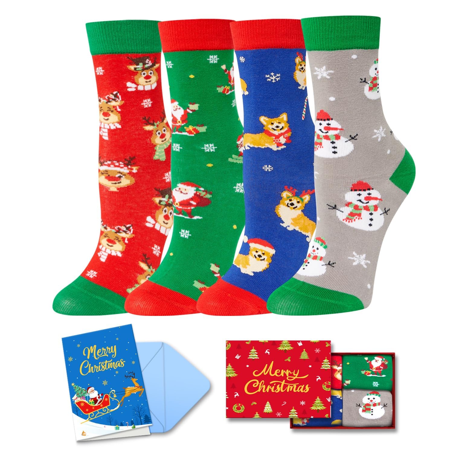 HAPPYPOP Christmas Gifts Stocking Socks for Boy Girl - Gnome Reindeer Xmas Socks for Kids with Greeting Card