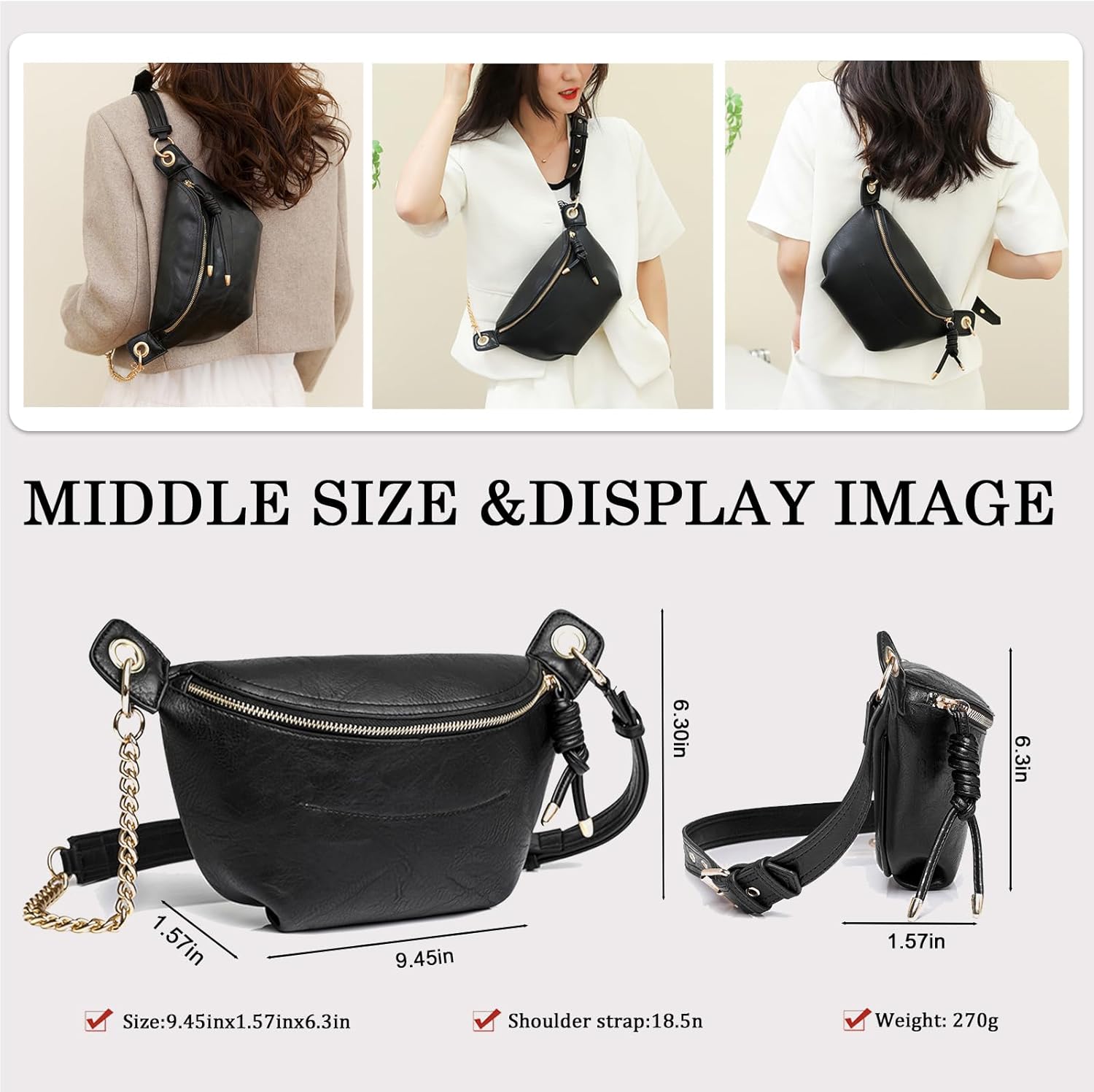 PU Leather Fanny Pack Crossbody Sling Bag for Women - Trendy Belt Bag with Adjustable Strap, Lightweight for Travel Daily Use (White) - Image 3