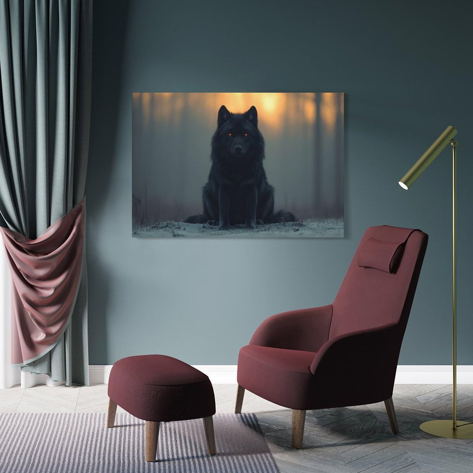 Junmoney Decorative Canvas Print Black Wolf with Glowing Eyes, 20x30inch(50x75cm), for Study, Office Or Apartment Decor, Gift Idea for Housewarming And Birthdays