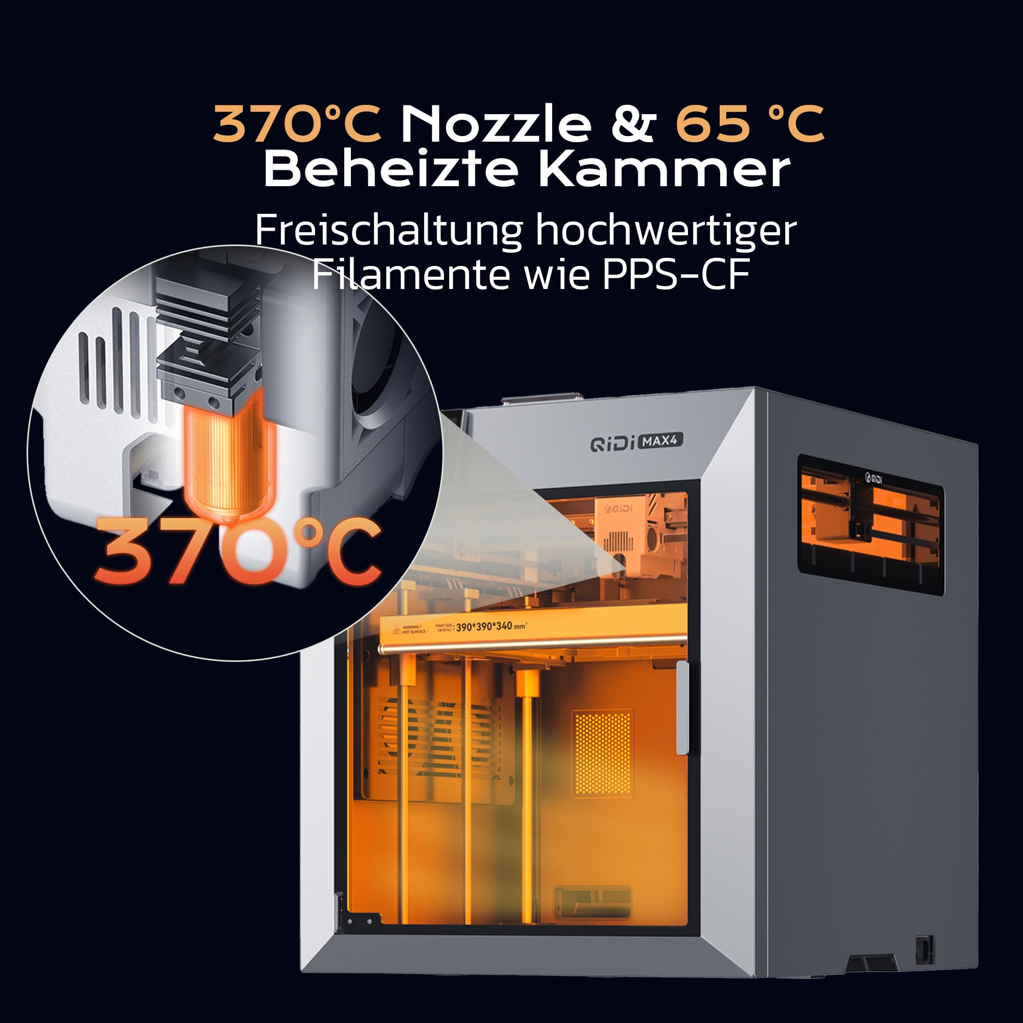 QIDI MAX4 Combo 3D-Drucker Mehrfarbig mit QIDI Box, 2026 Upgrade FDM 3D Printer, Extrem Großes Bauvolumen 390x390x340mm, 800 mm/s Höchstgeschwindigkeit, 65°C Beheizte Kammer, AI-Kamera, Auto-Leveling