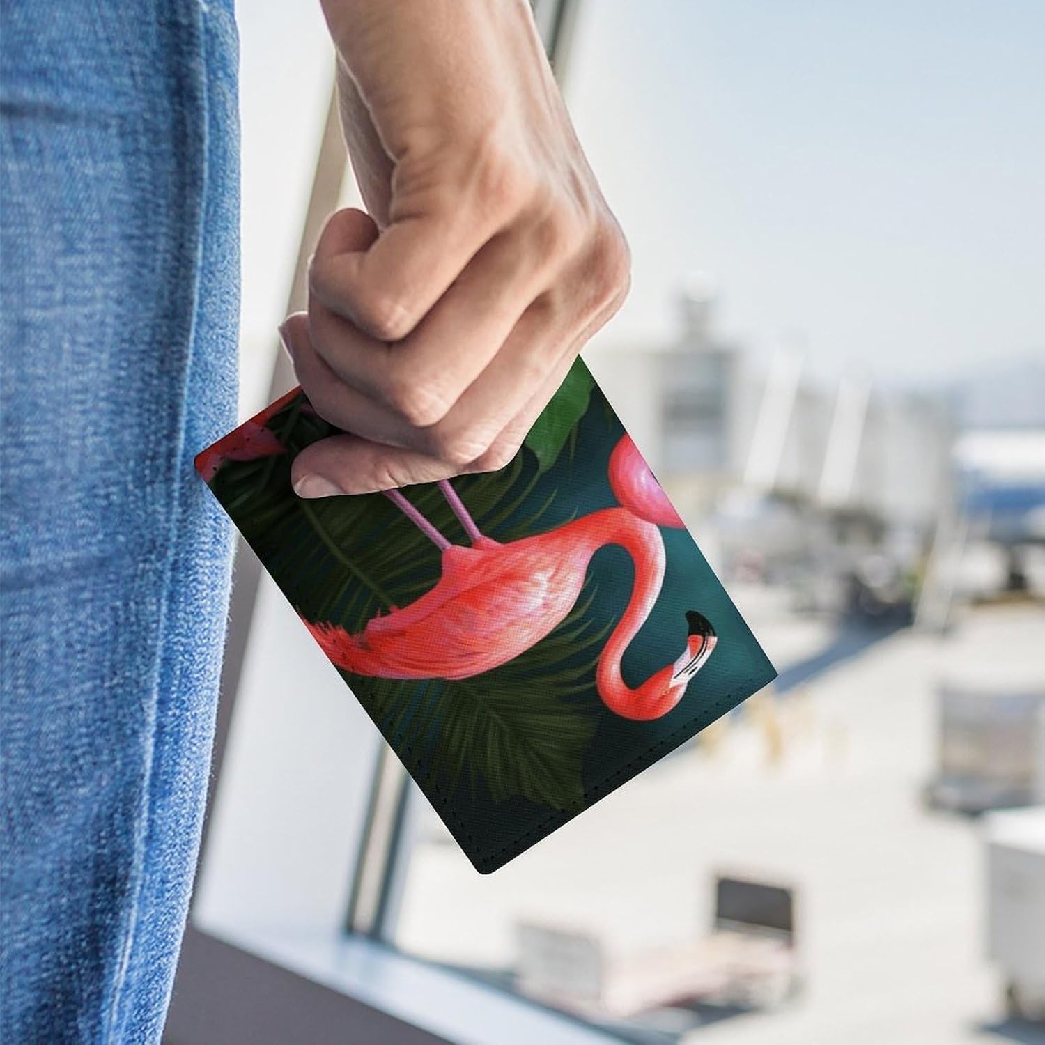 Flamingo Flowers Passport Holder for Adult Leather Passport Cover Portable Passport Wallet Fashion Travel Document Organizer Exquisite Passport Protector Credit Card Holder image 3