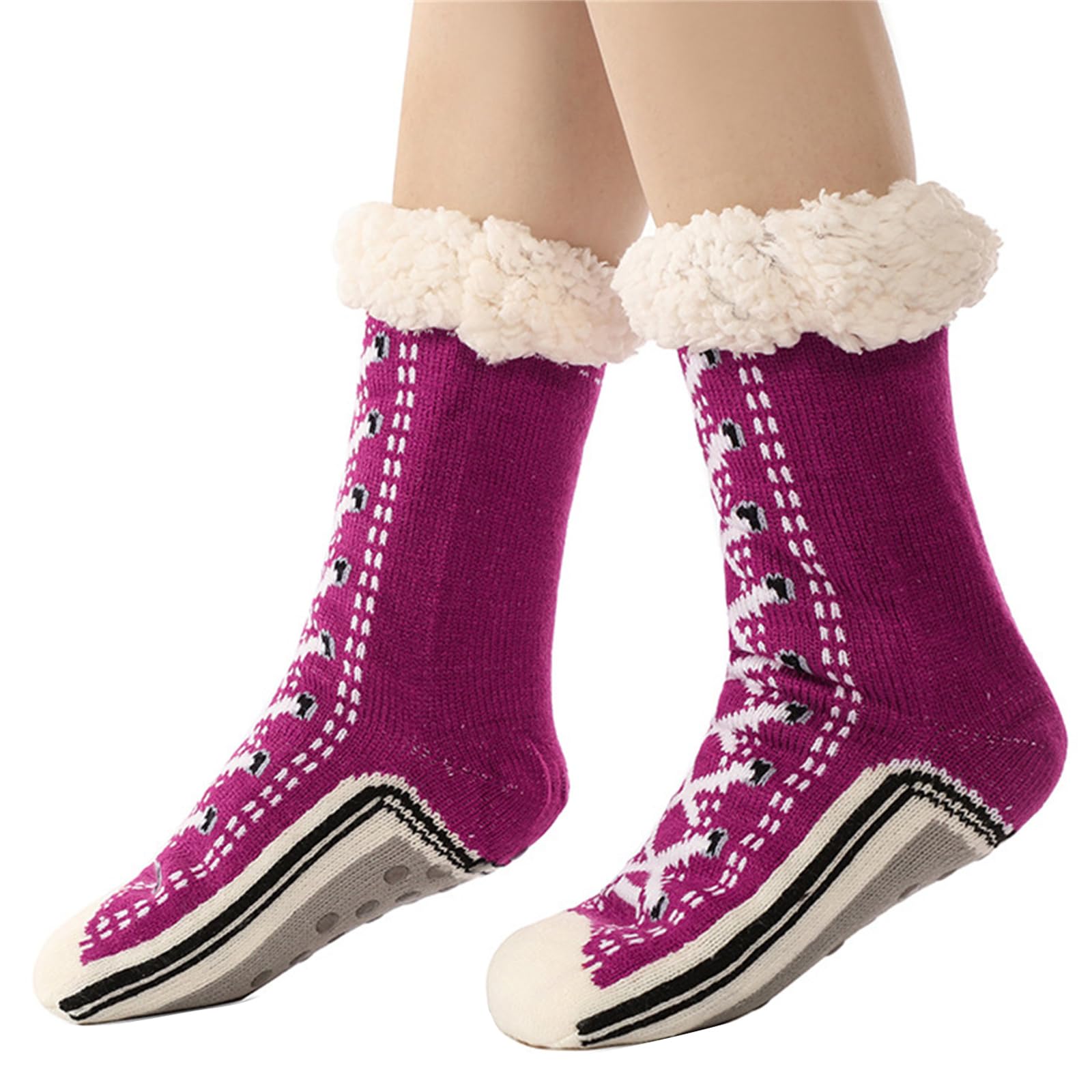 Maxtonser Fun Sneaker Print Fleece Lined Thermal Warm Fuzzy Slipper Socks with Nonslip Soles Designs for Cold Weather Indoor Use