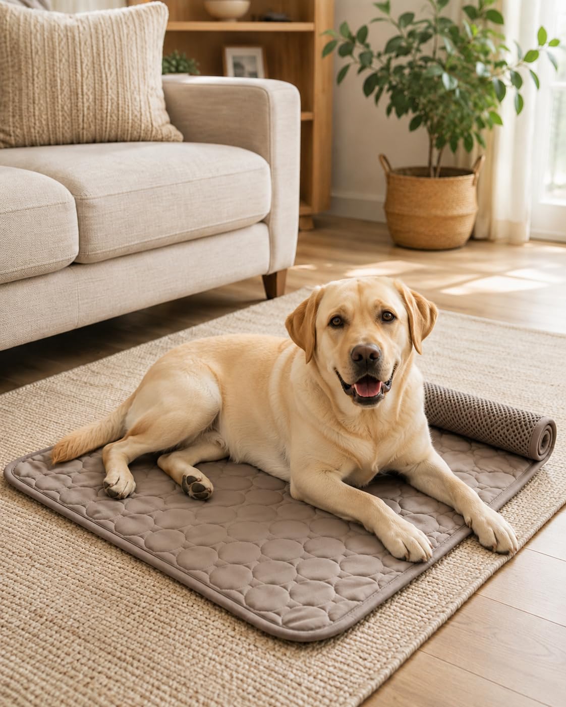 The Dog Hub Co Arctic Cooling Dog Mat, Triple Layered, Gel-Free Natural Cooling Fibers, Non-Slip, Machine Washable (Coffee, M)