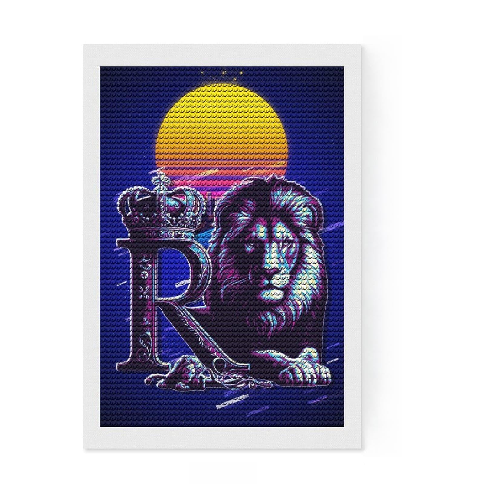 Junmoney Lion King Retro Art Diamond Painting Set 8"x12", for Creative Relaxation, Boho Decor, Nice Detail and Sparkle, Thoughtful Handmade Gift