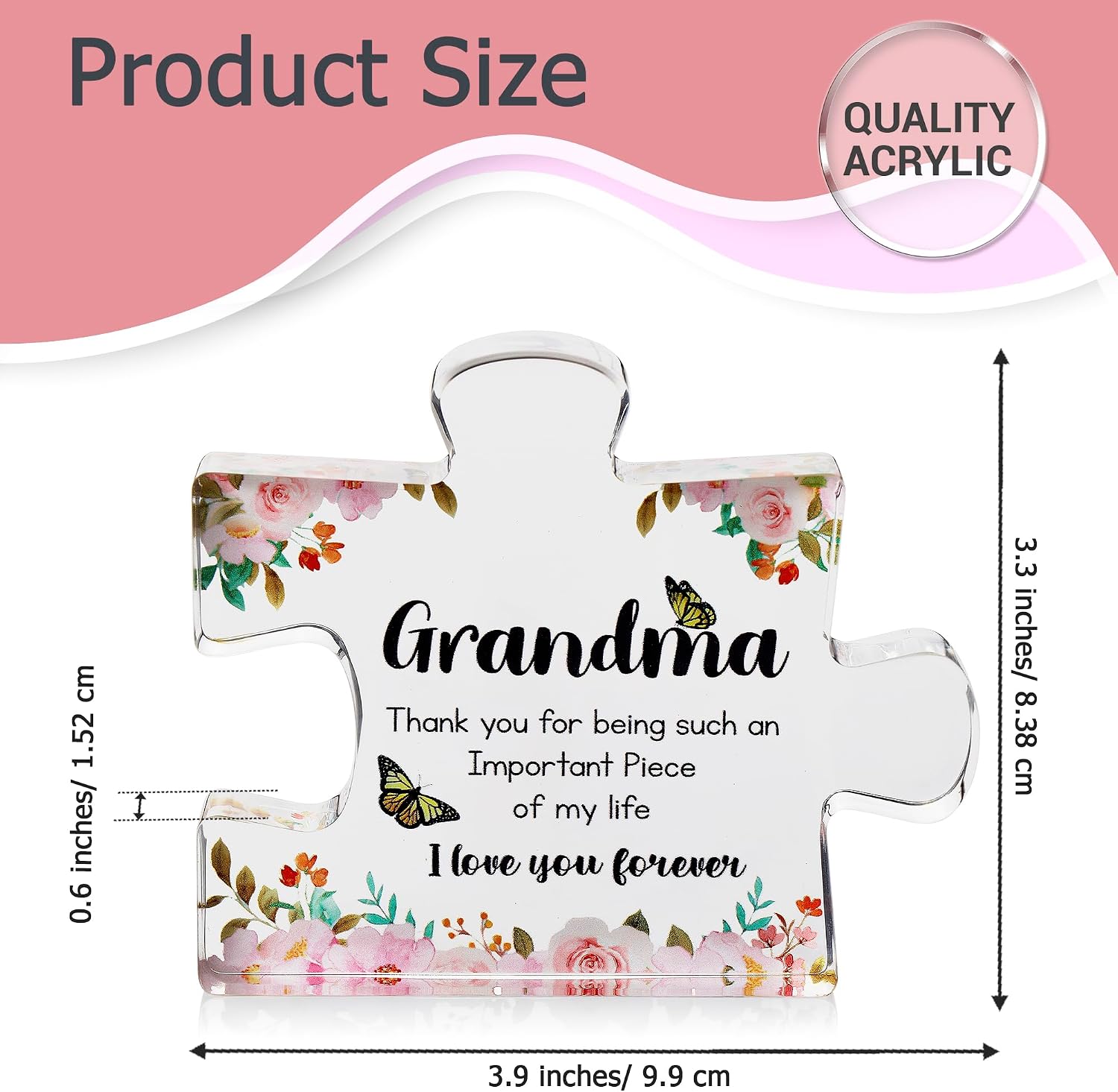 Gifts for Grandma - Engraved Acrylic Puzzle Piece - Mothers Day Adorable Grandma Presents for Birthday, Christmas, Thanksgiving Paperweights - Elegant Decorative Plaque with Lovely Quote - Chic Home image 3