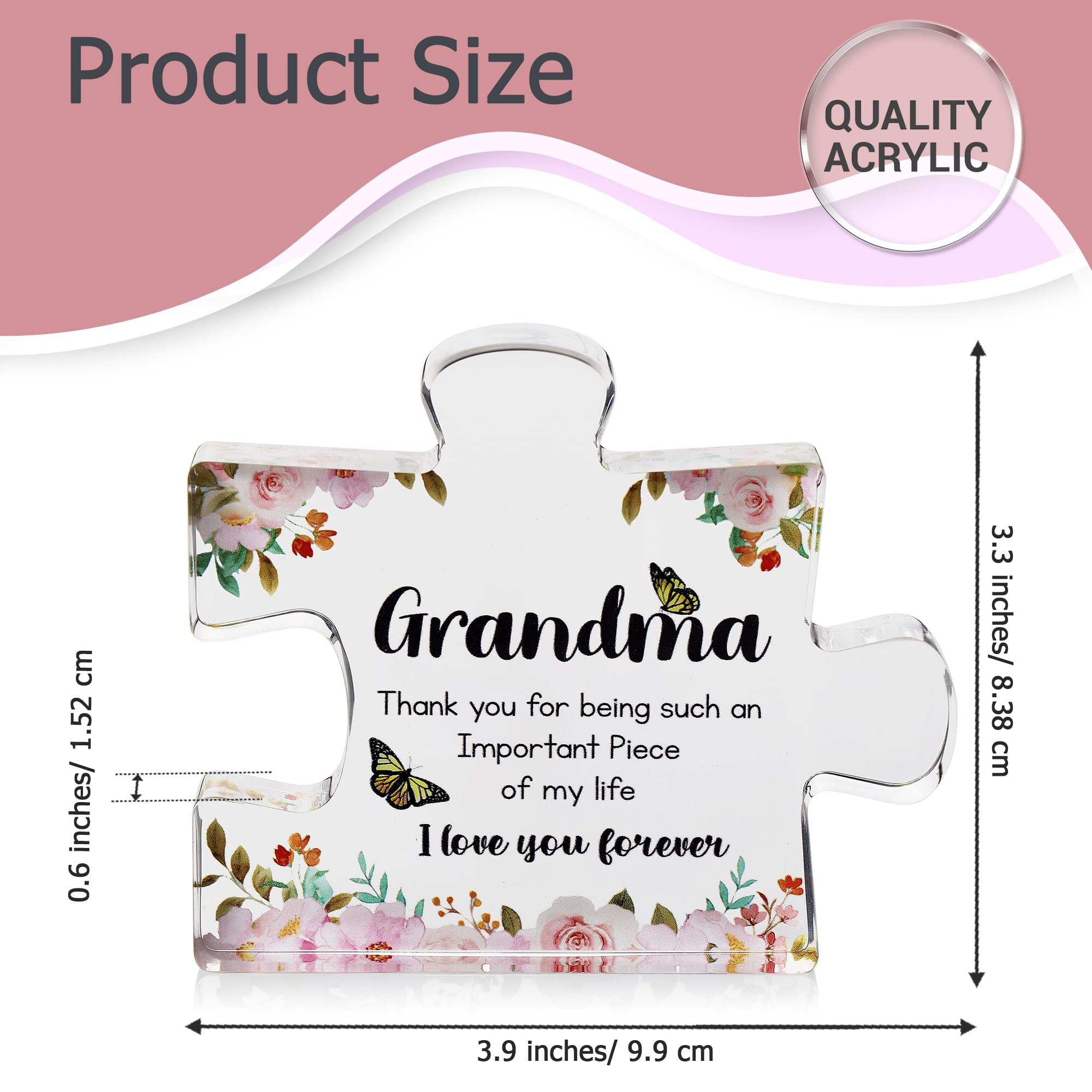 Gifts for Grandma - Engraved Acrylic Puzzle Piece - Mothers Day Adorable Grandma Presents for Birthday, Christmas, Thanksgiving Paperweights - Elegant Decorative Plaque with Lovely Quote - Chic Home