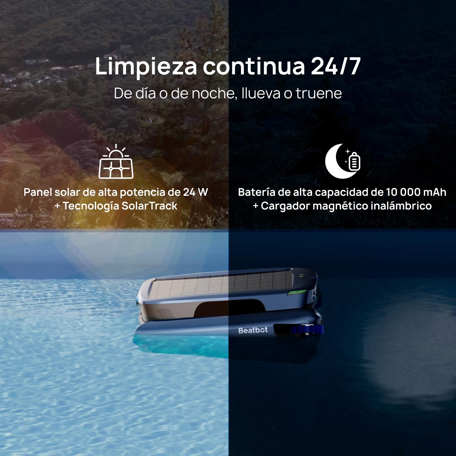 Beatbot iSkim Ultra Robot limpiafondos con energía Solar, Opciones de Doble Carga, depuración del Agua, Limpieza de Bordes y Esquinas, optimización de la trayectoria en S, Control Mediante aplicación