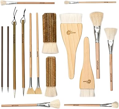 Pottery Glaze Brushes,16 PCS Painting Ceramic Brush Set, Different Shape Wool Soft Bristle for Ceramic Pottery Glazing Creation