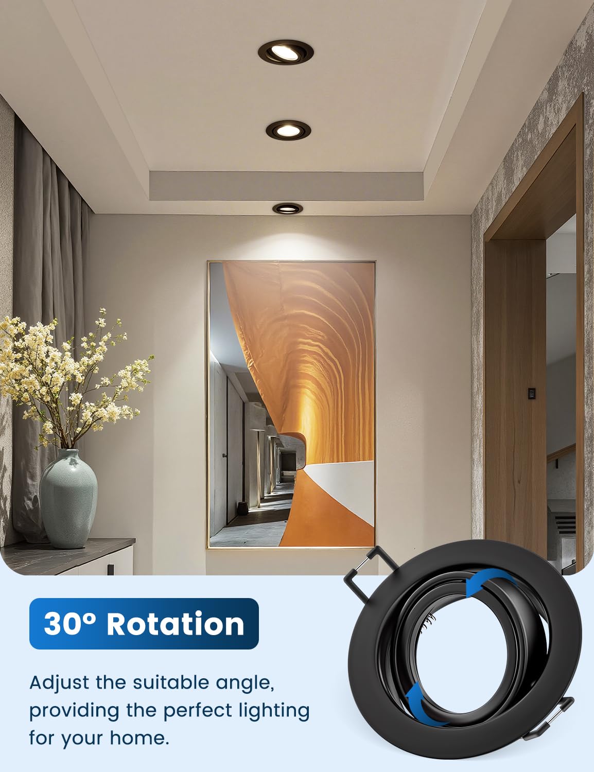 Einbaustrahler GU10 Set, 10x Schwenkbar Einbaurahmen 68mm mit GU10 Fassung, LED Spots 230V Rund Flach Deckenspots, Einbauspots Einbauleuchten Rahmen Matt Schwarz für LED oder Halogen Lampe