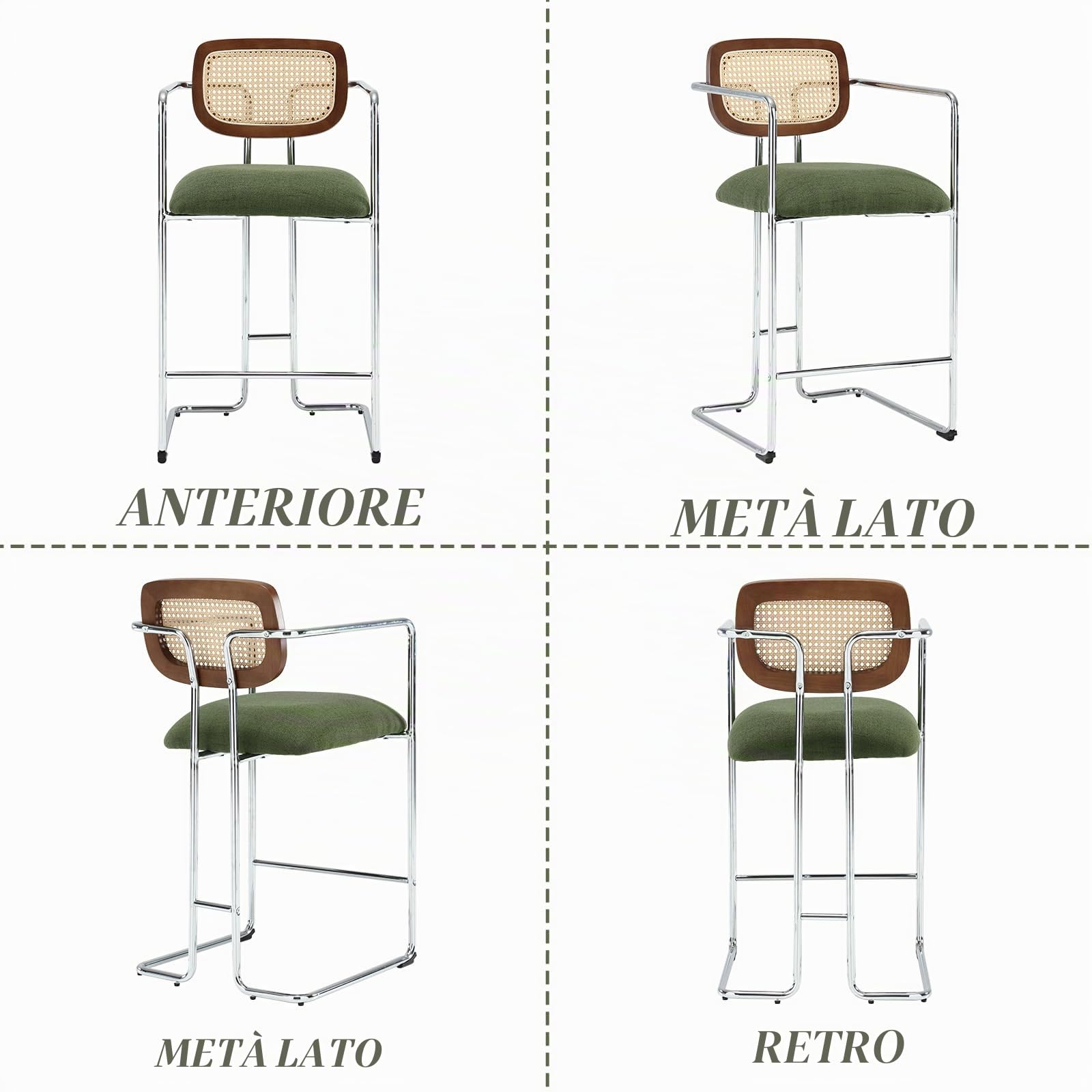 Ya-Home Set di 2 Sgabelli da Bar in Tessuto di Lino con Struttura in Metallo, Verde