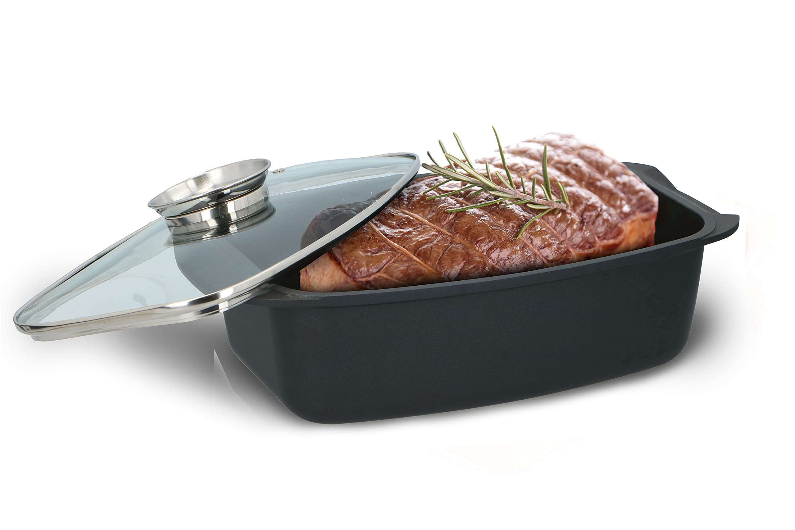 alpina Rostiera – con coperchio in vetro – per piatti da forno, cottura a vapore e arrosto – 5,5 l – nero
