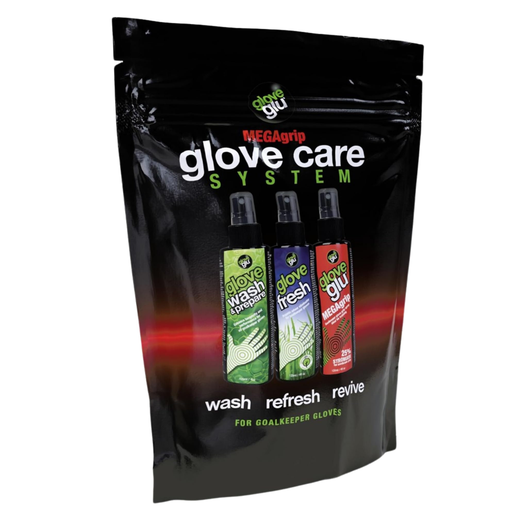 gloveglu MEGAgrip Glove Care System, 3-Step Goalkeeper Bundle, Gloveglu MEGAgrip, Glove Wash & Prepare, Glove Fresh, 3x120ml Glove Spray's