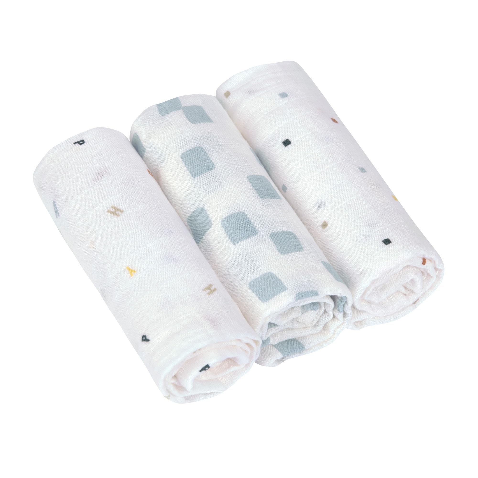 Lässig Set of 3 Cotton Muslin Bibs 85 x 85 cm/Swaddle & Burp Blanket L Happy Fruits Blue