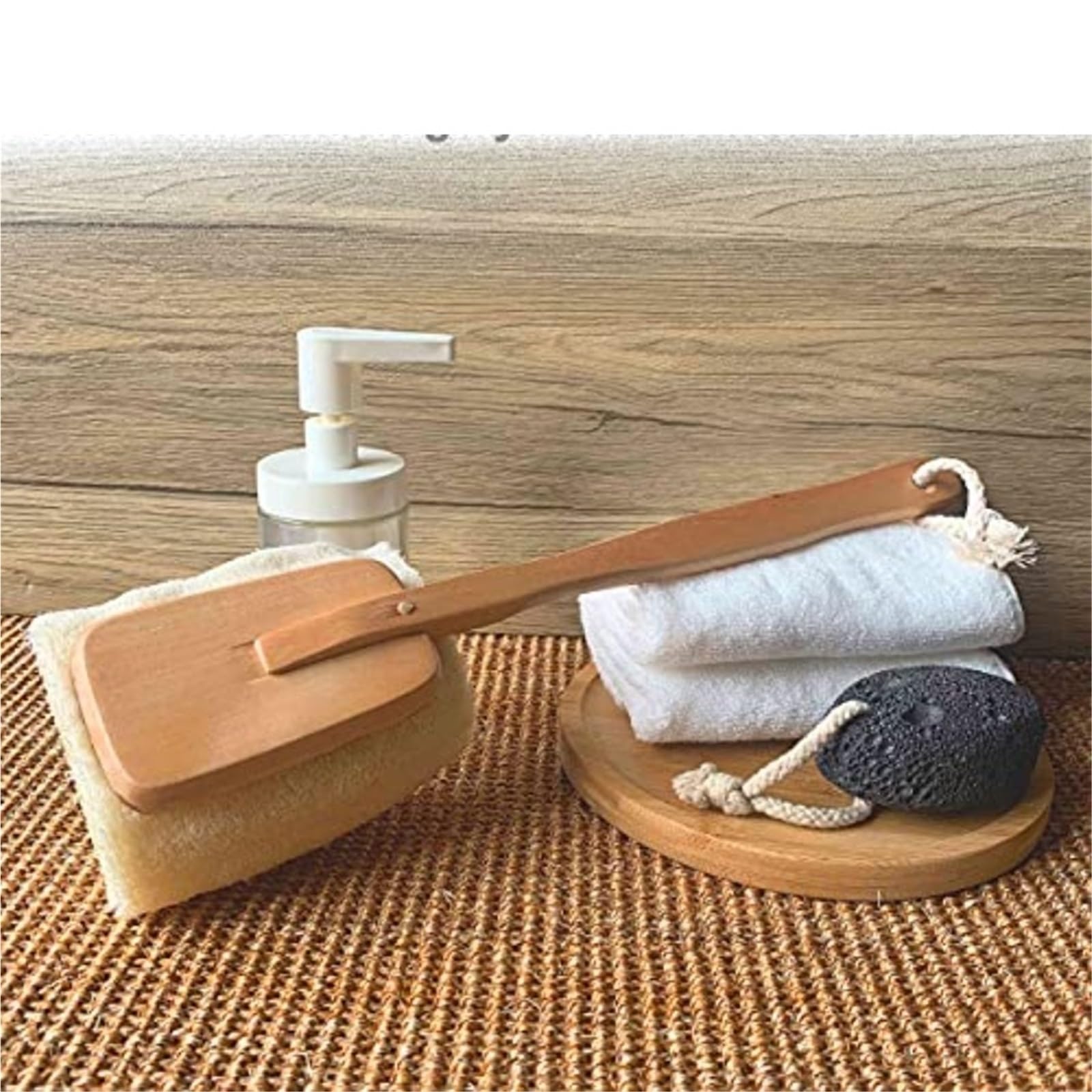 Paquete de 2 cepillos baño exfoliantes naturales lufa Luffa Loofa en un palo, con mango largo madera la parte posterior for hombres y mujeres Sh Para Espalda