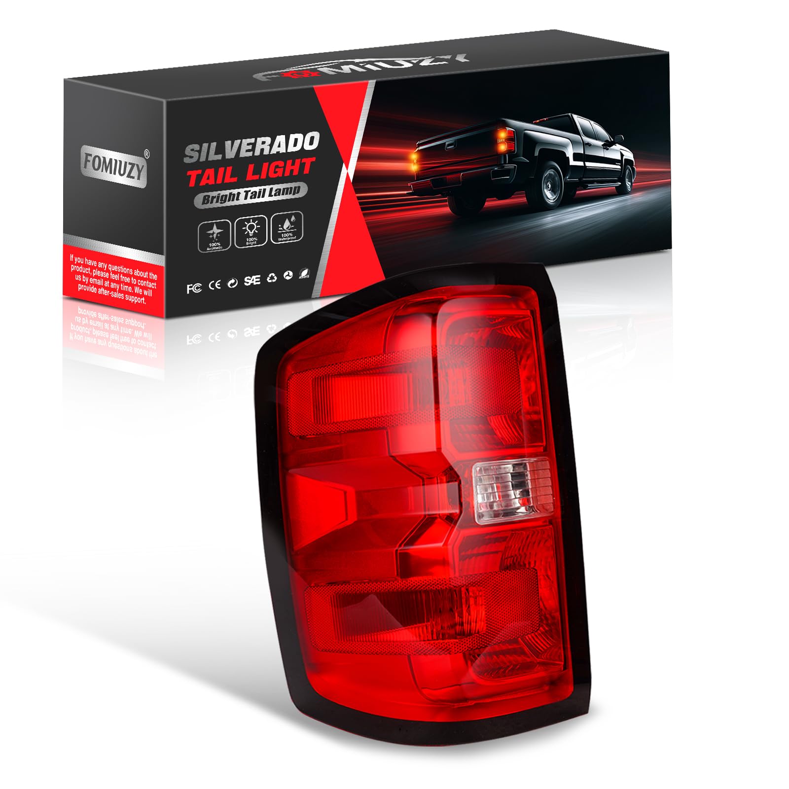 FOMIUZY Tail Lights Assembly Left Driver Fit Chevy Silverado 1500 2016 2017 2018 2019 Chevrolet 2500 3500 HD 2500HD 3500HD Rear Brake Back Up Lamp