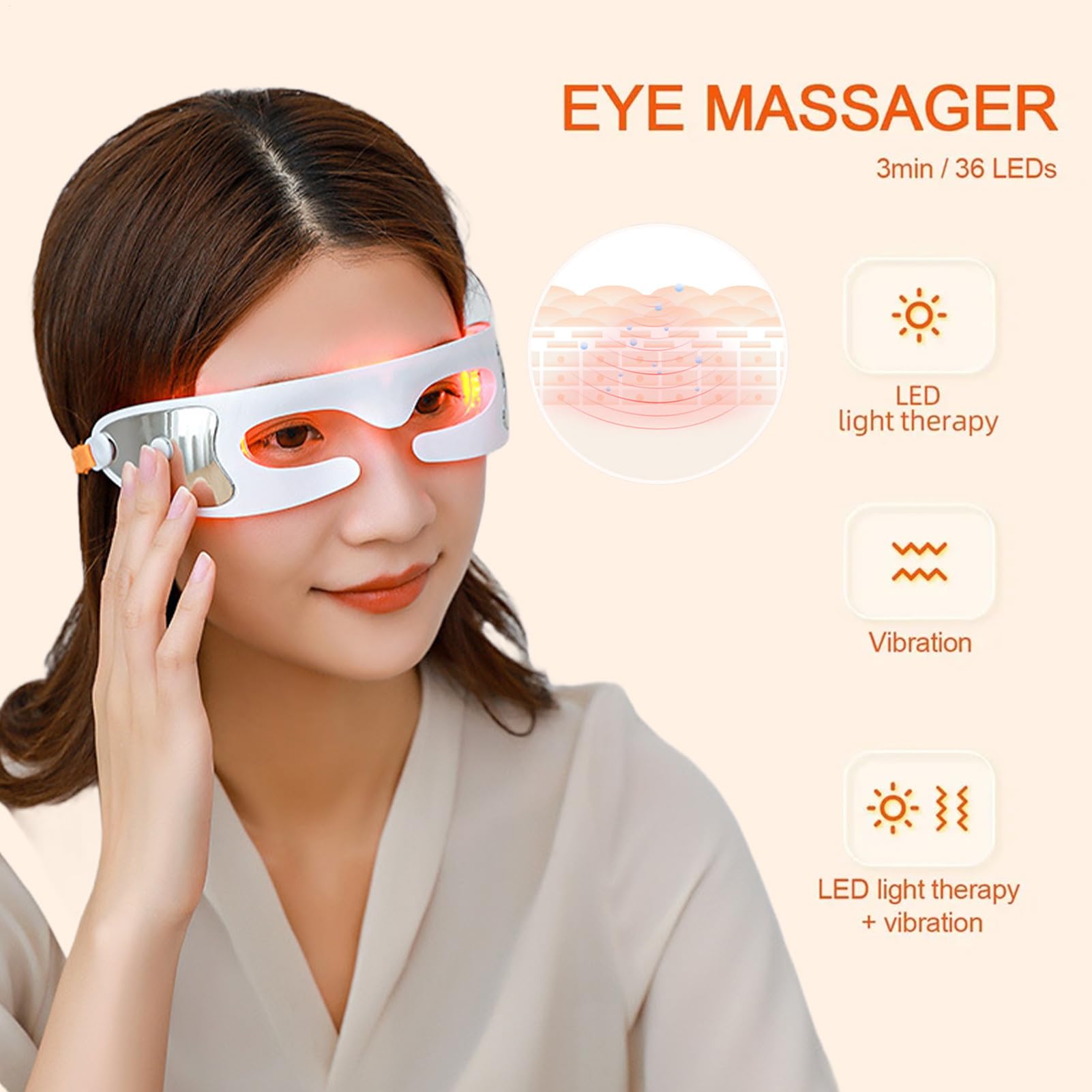 Gafas de masaje con luz, herramienta de masaje ocular portátil