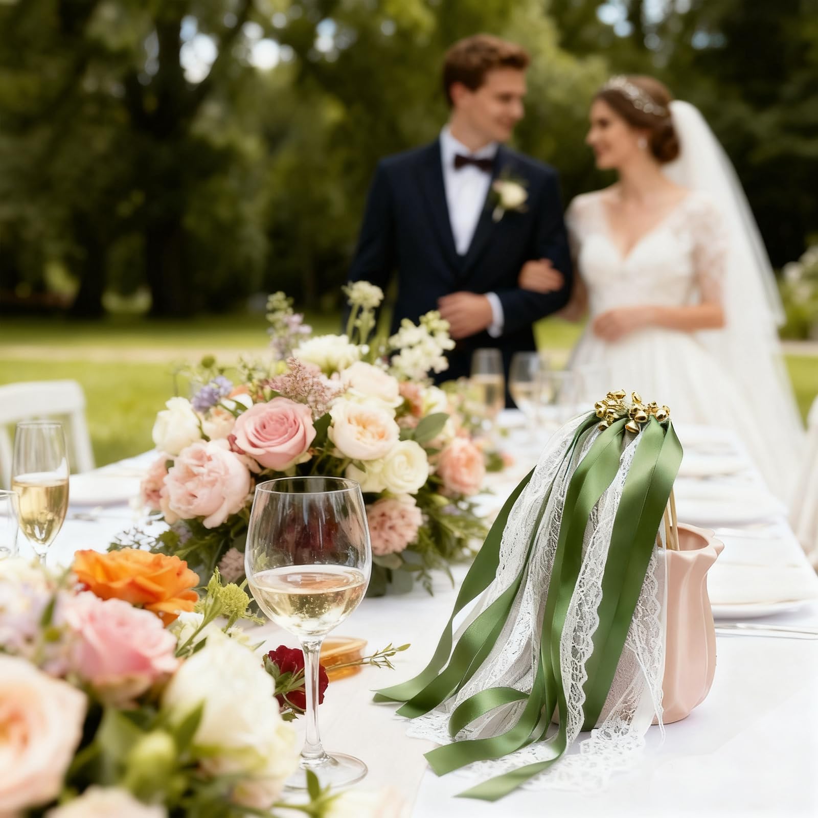 50 Stück Wedding Wands Grün,Wedding Wands Hochzeit mit Glocke,Zauberstäbe Hochzeit Luftschlangen,Zauberstäbe Seidenfeenstab für Hochzeiten,für Hochzeiten, Geburtstage, Weihnachten, Partys