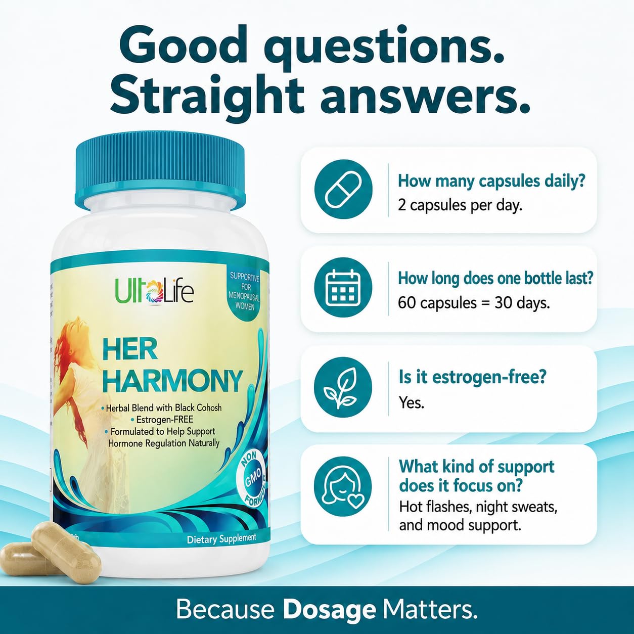 UltaLife Her Harmony Menopause Supplements for Women - Hot Flashes Menopause Relief & Hormone Balance for Women - Contains Black Cohosh, Dong Quai, Red Clover & More - Estrogen Free - 60 Capsules — Amazon image 6