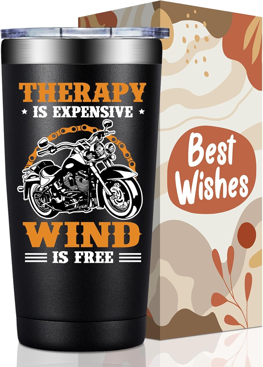 BIRGILT Motorcycle Gifts for Men, Women - Therapy Is Expensive Wind Is Free Motorcycle Gift for Christmas, Birthday - Cool Gifts for Motorcycles Riders, Biker, Lovers - 20oz Tumbler