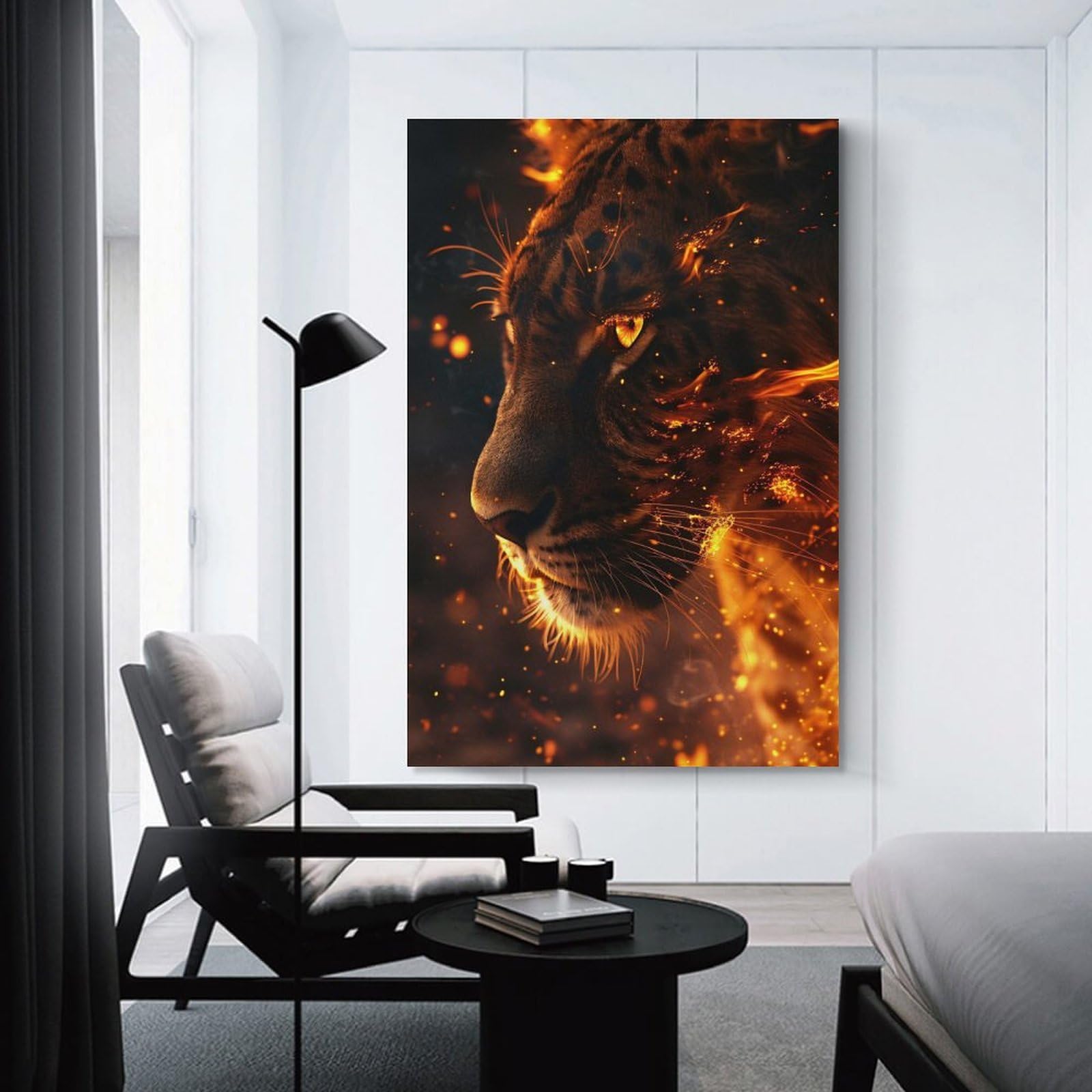 Junmoney Fiery Tiger Portrait(2) Room Decor Wall Art 24x36inch(60x90cm), for Living Room, Bedroom, Office Or Hallway, An Adaptable Decor Piece for Home Use