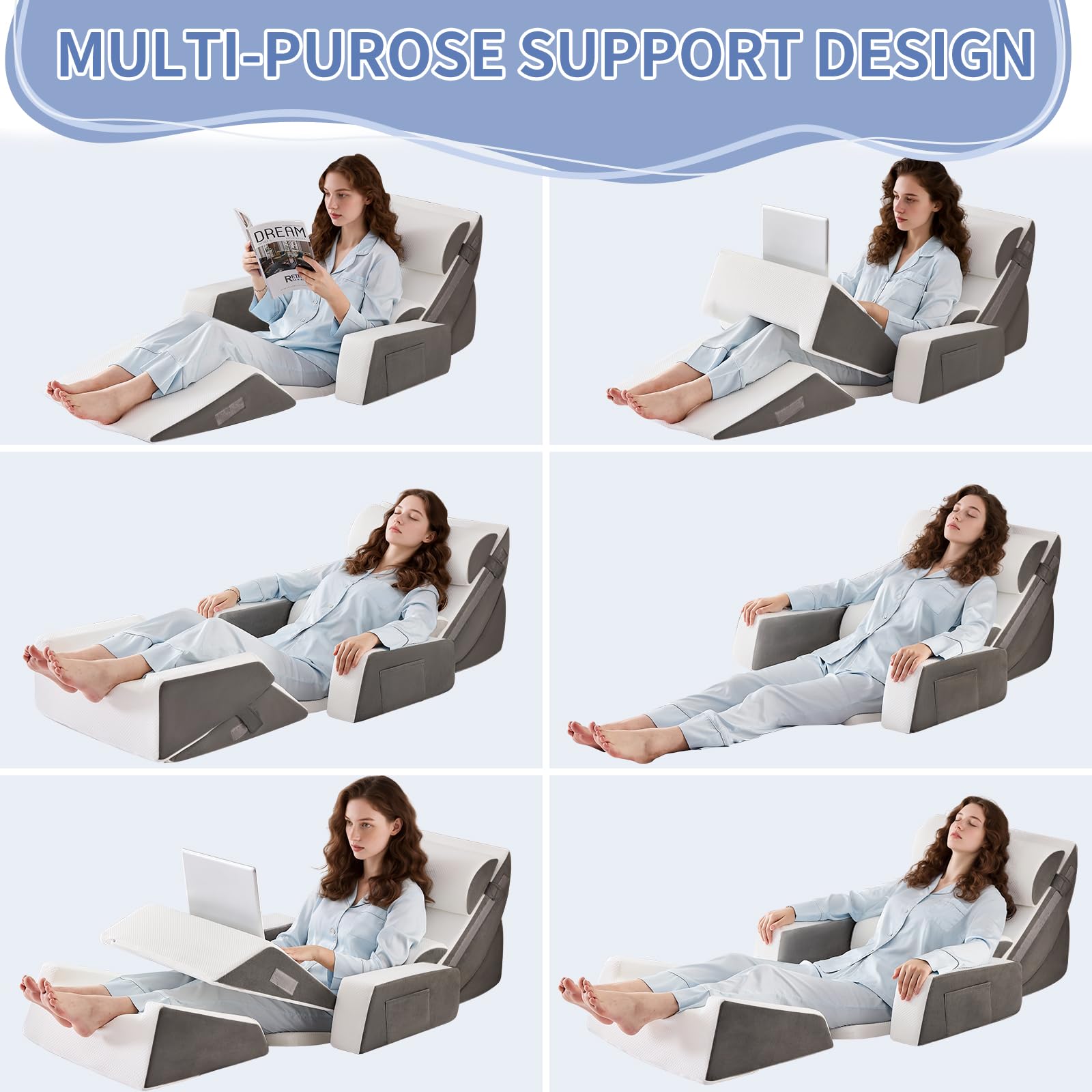 9PCS Orthopädisches Bett Keil Kissen Set, Post Chirurgie Schaum Kissen für Körper, Rücken und Beine Schmerzlinderung