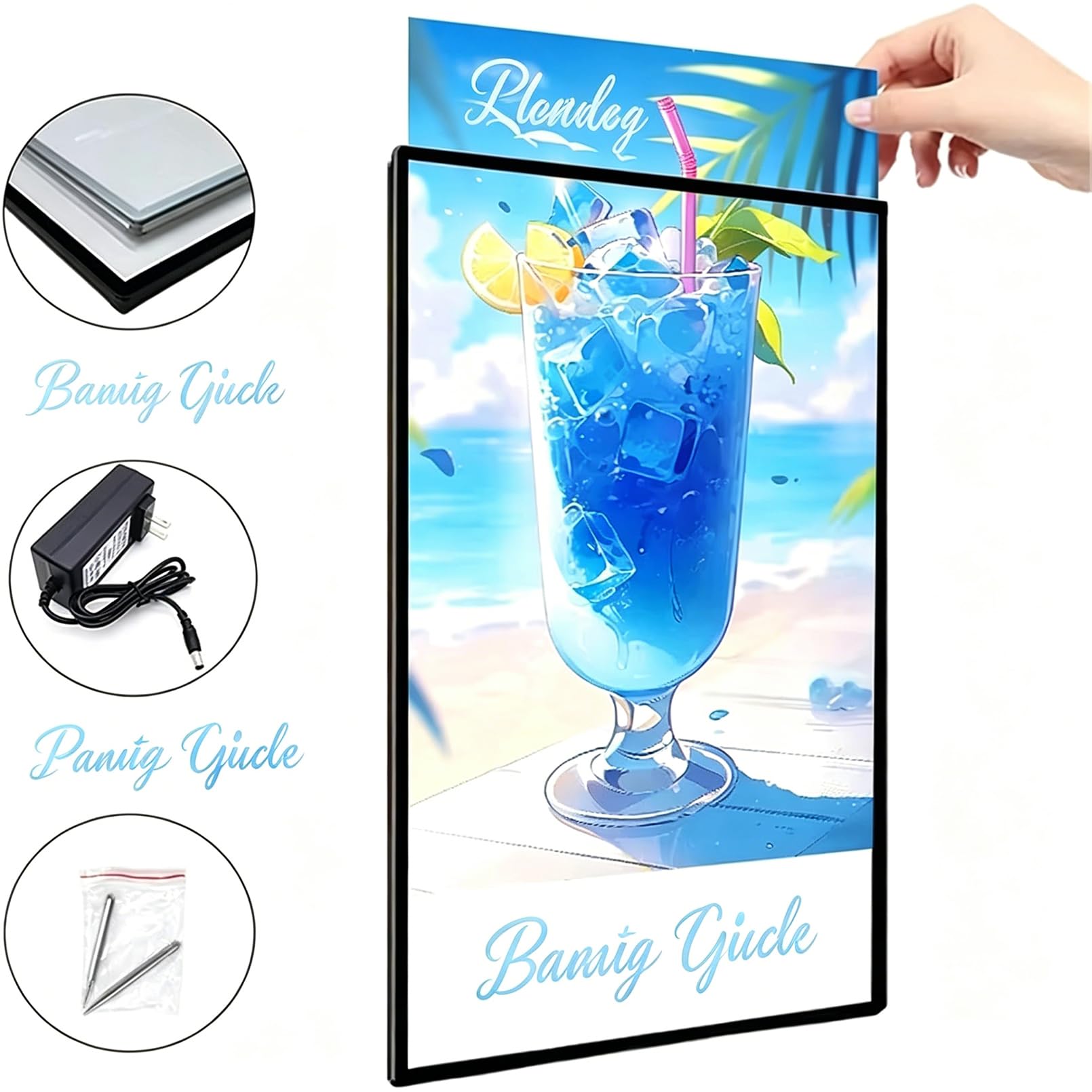 LED-Werbeleuchtkasten Ultra Slim, Wand- Und Deckenmontiertes Leuchtplakat Mit Beleuchtetem Rahmen – Gehärtetes Glas-Menüboard Für Restaurants, Kinos Black,60 * 90CM