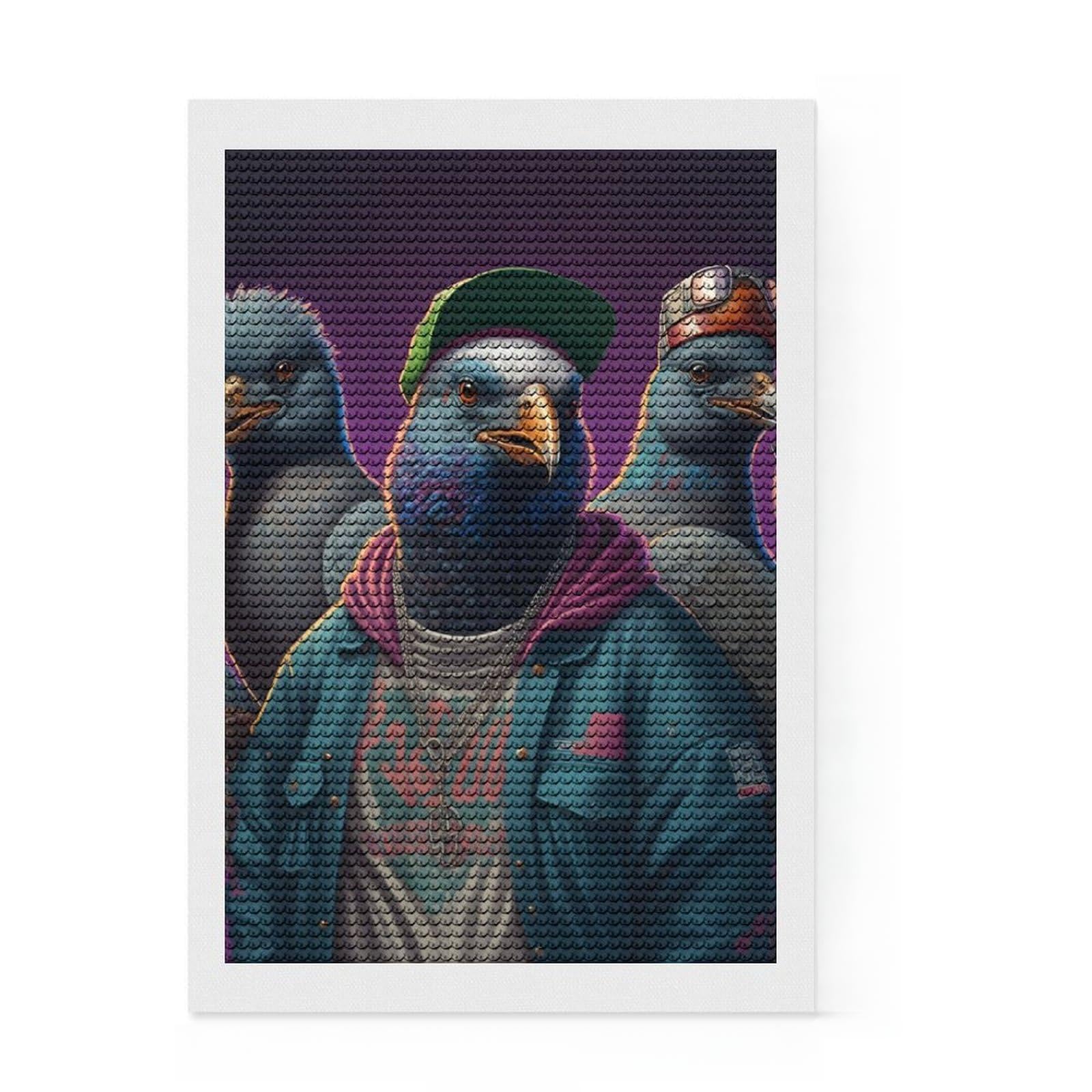 Junmoney Pigeon Rap Band DIY Diamond Art Canvas Kit 8"x12", for Teens, Creative Leisure Activity, Boho Decor, Festive Craft Gift