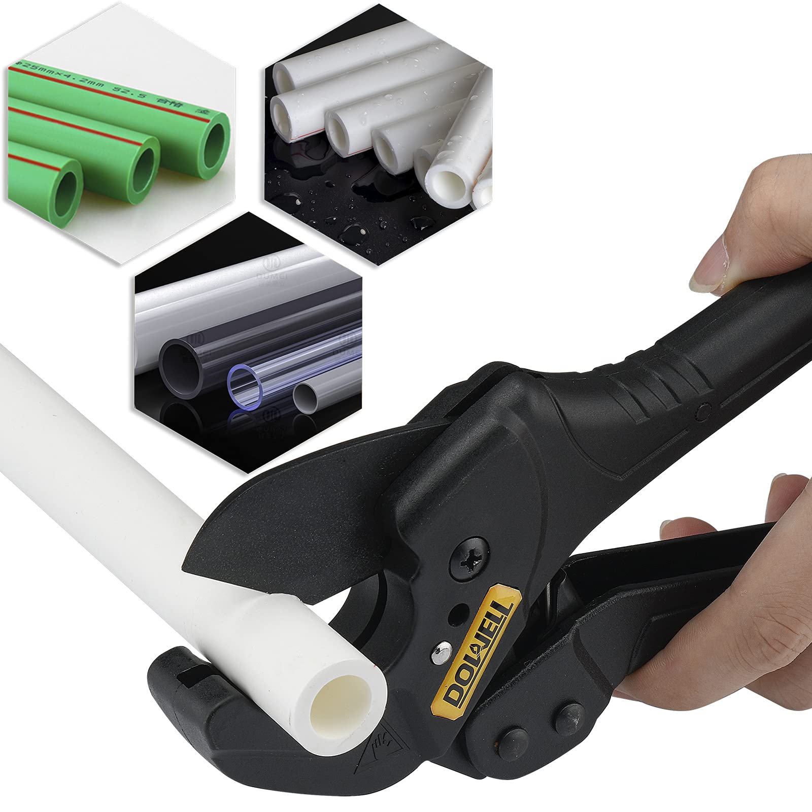 DOWELL PVC Tubo Cutter Ratchet Heavy Duty Teflon Rivestito Lama Acciaio Inox Regolabile 1-5/8 pollici 42mm