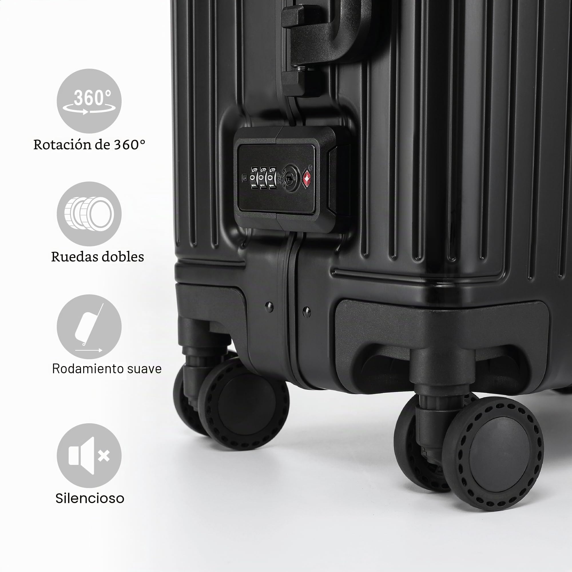 KOFA Geneva Maleta de Cabina 100% de Aluminio, 55 cm, Trolley Rígido de Cabina, Maleta de Viaje Spinner con 4 Ruedas y Doble Cerradura TSA, 35 L (Negro)