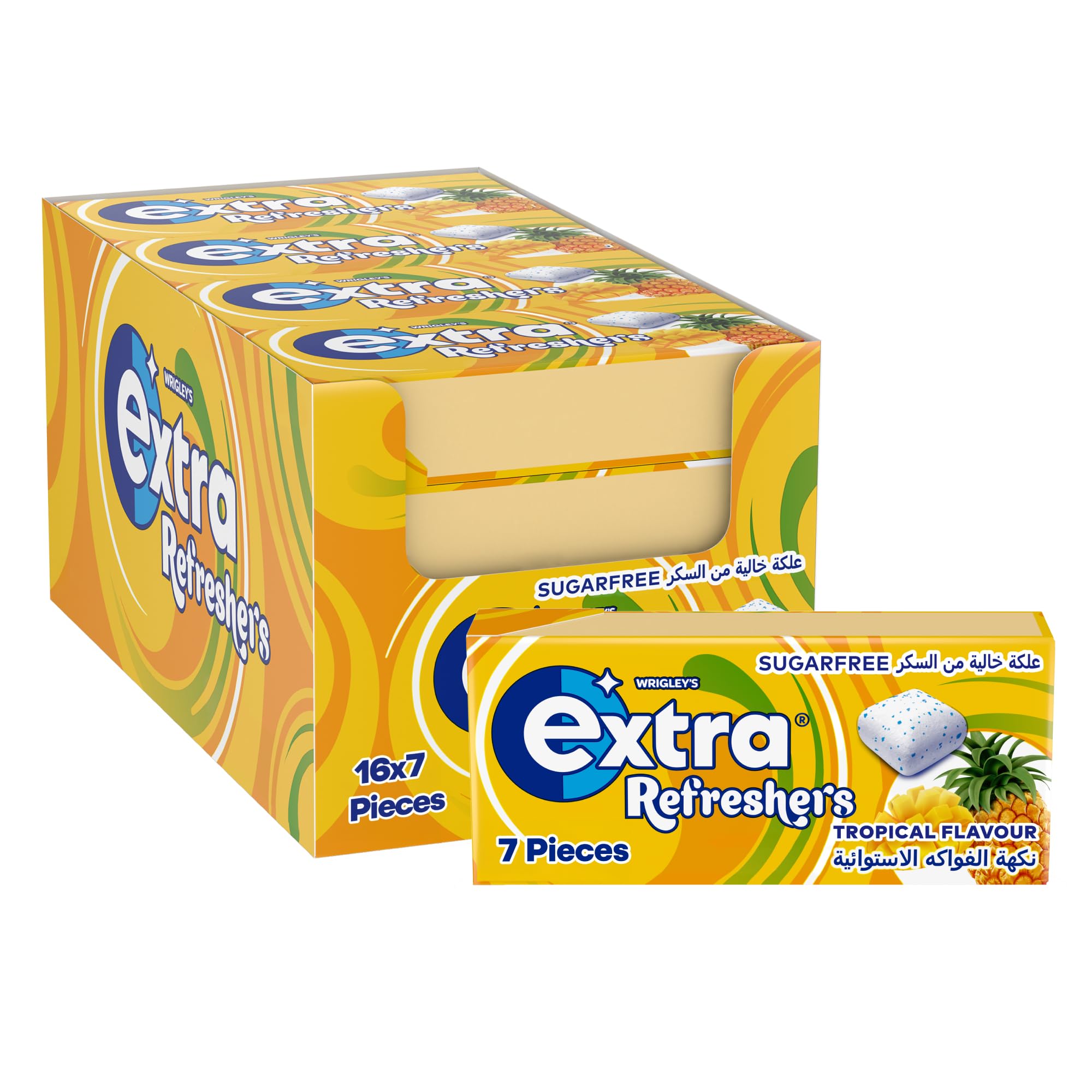Extra Gum Refreshers Tropical, Sugar Free Chewing Gum Pack of 16x 7 Pieces, Get Fresh on the Go, and Ready for Every Opportunity