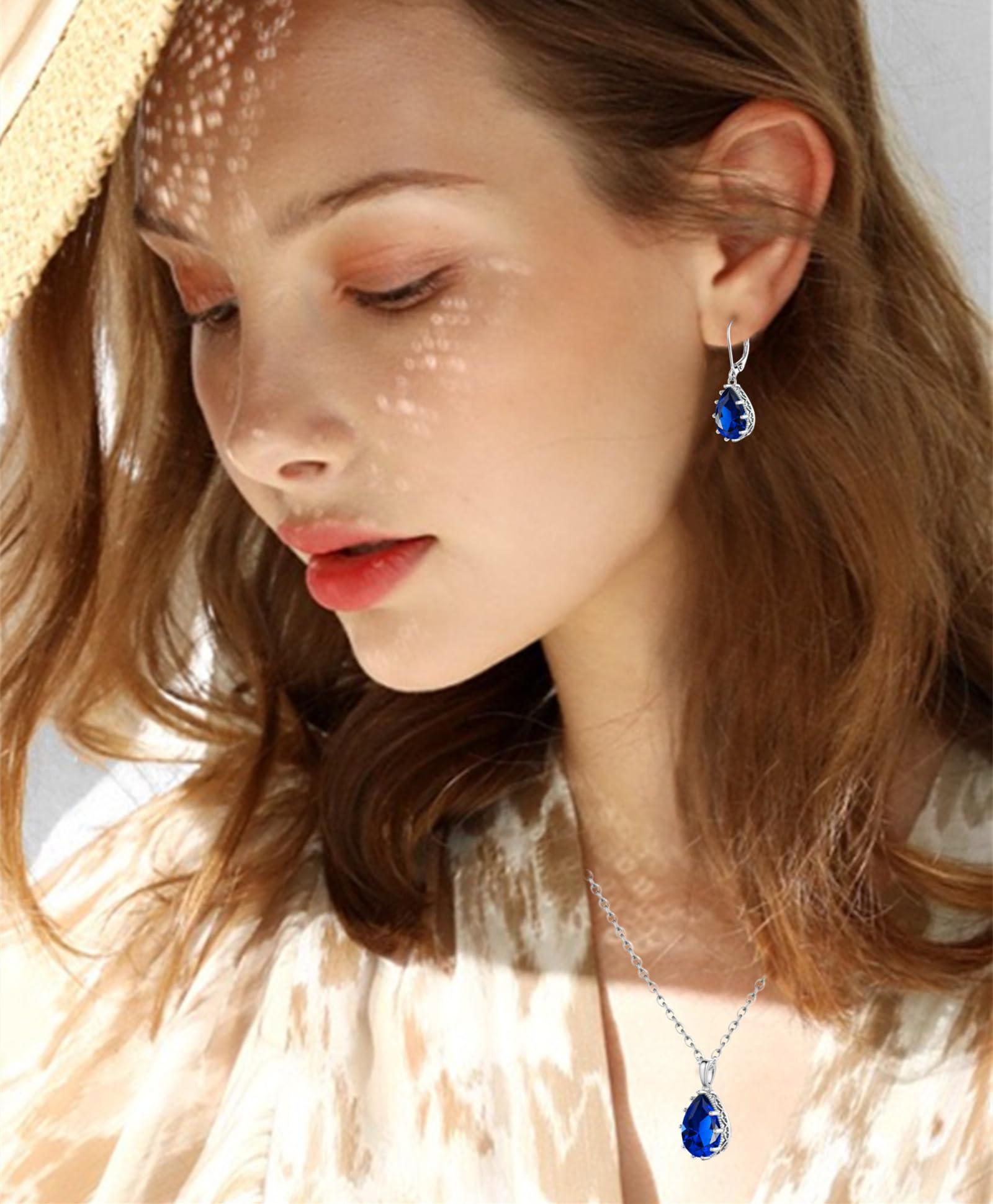 Zircone Collana Pendente | Lacrima ovale pera pietra preziosa ciondolo Collana di Cristallo Rubino Zaffiro Smeraldo Argento Gioielli Set Regalo per Moglie Mamma Figlia Fidanzata