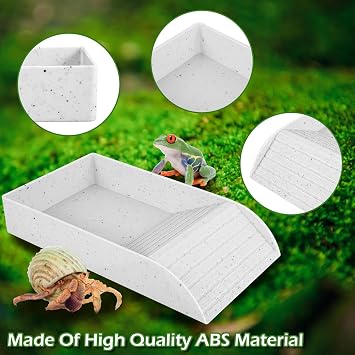 Eummy Tortoise Water Dish 30.5x14.8x5.8cm Tortoise Bath Dish Anti Slip Reptile Pool Bowl with Ramp Reptile Feeding Box Dish Plastic Turtle Food and Water Bowl Tortoise Accessories for Basking Bathing