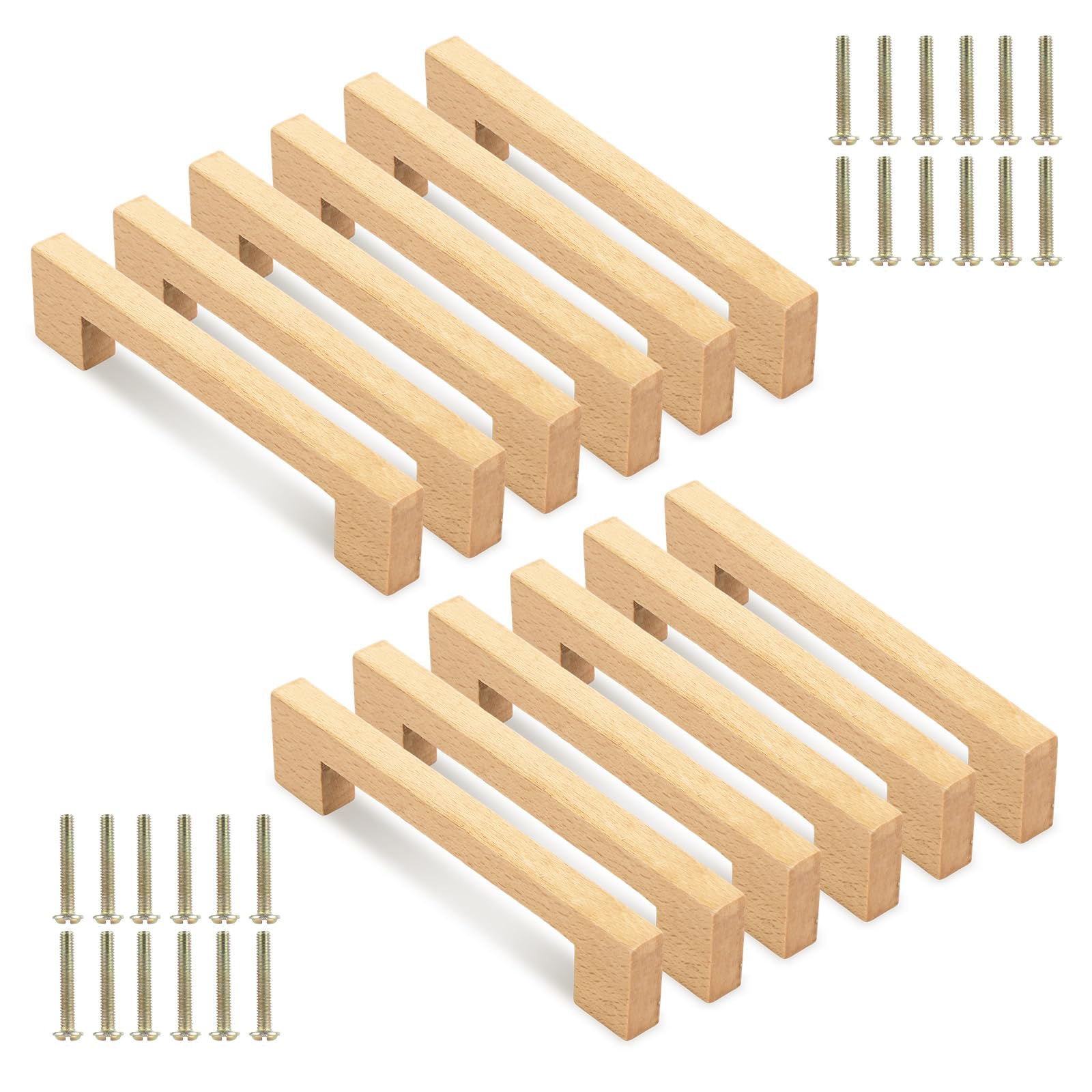 APACALI Lot de 12 poignées de tiroir en bois massif avec vis – Poignées de porte carrées en bois massif avec vis – Pour armoire, porte de placard, tiroir