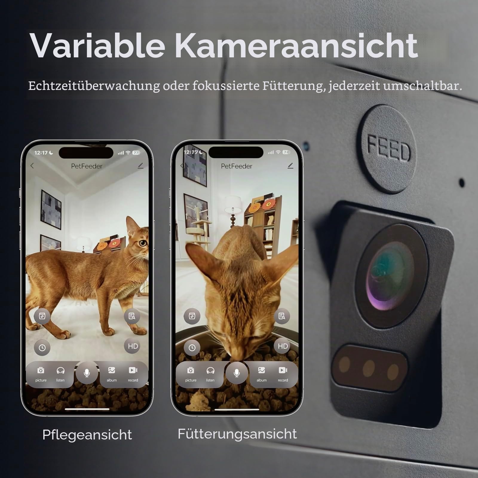 Futterautomat Katze mit Kamera 6L, Automatischer Katzen Futterautomat für Katzen und Hunde, App-Steuerung per WLAN, 2-Wege-Audio, Nachtsicht, Futterspender mit Edelstahlnapf (Schwarz und Rot)