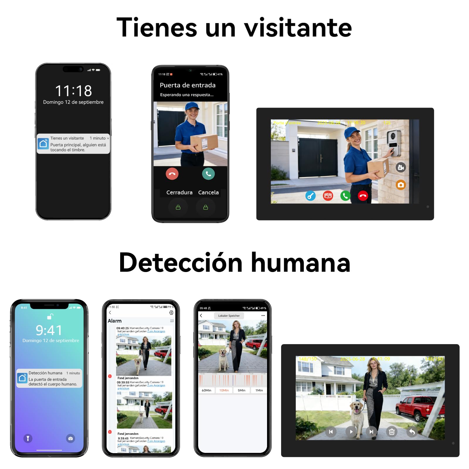 2 Hilos Videoportero Sistema de Intercomunicación 1080P, 7'' Monitor Táctil a Color, Desbloqueo en App y RFID, Detección de Movimiento Humano, Audio Bidireccional,WiFi6 2,4/5GHz,KW02_IP7