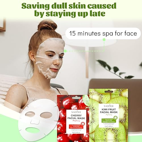 Miniatura 7 de Heigble Máscara de spa de hoja de 24 piezas, a granel, hidratante, iluminadora y calmante, juegos de máscaras faciales para la mayoría de tipos de