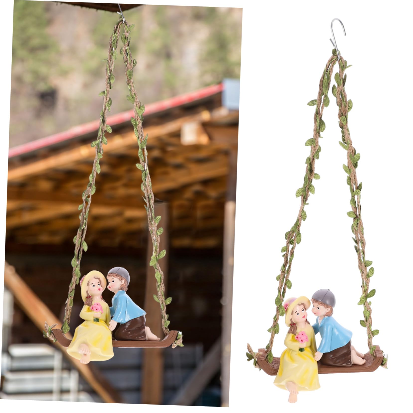Toyvian 2 Stück Gartenfigur mit Schaukel Resin Miniatur Deko für Garten und Terrasse Romantische Hanging Swing Statue für zur Einweihung für Gartenliebhaber