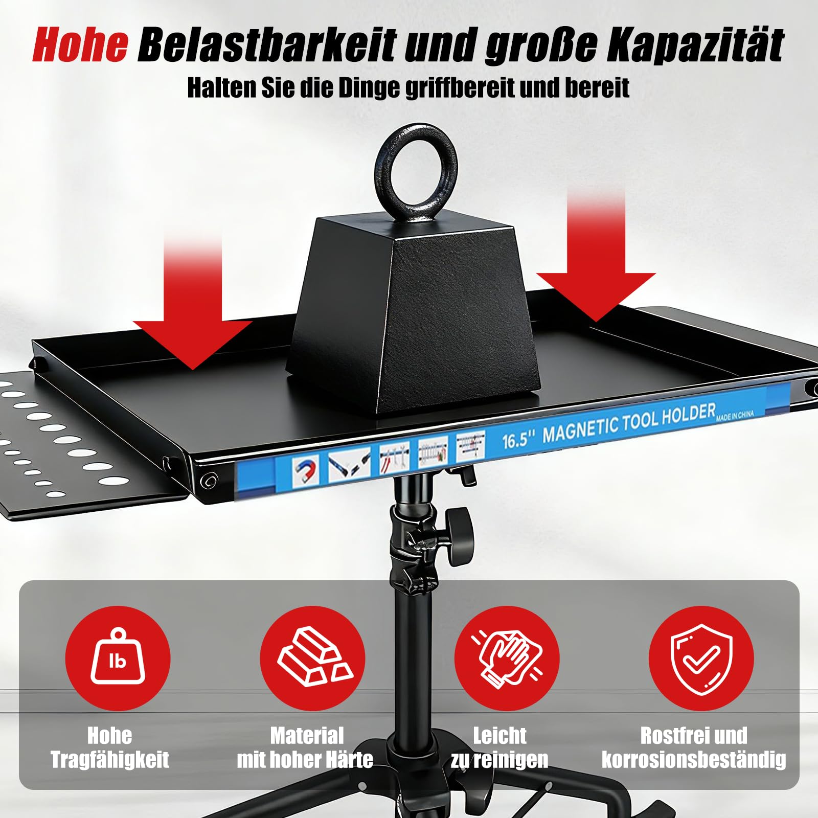 Mobile Werkbank mit Rollen, Höhenverstellbarer Werktisch mit Magnetstreifen, multifunktionale Arbeitstisch für die Garage, Reparatur Werkstatt Haushalt DIY