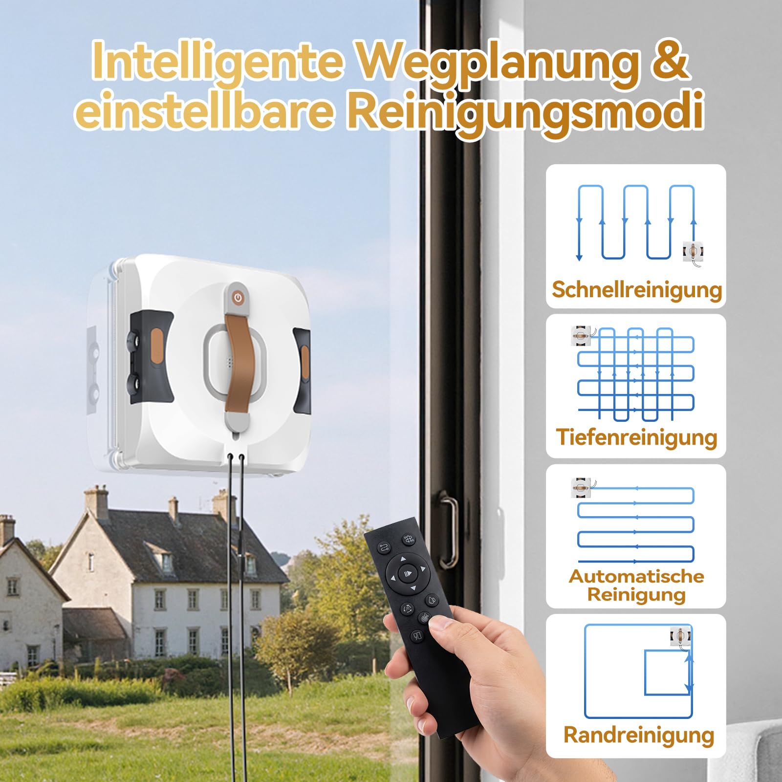 Robot de limpieza de ventanas con cambio de idioma, pulverizador de doble cara con depósito dual de 110 ml, modo de limpieza en seco y húmedo, para interiores y exteriores