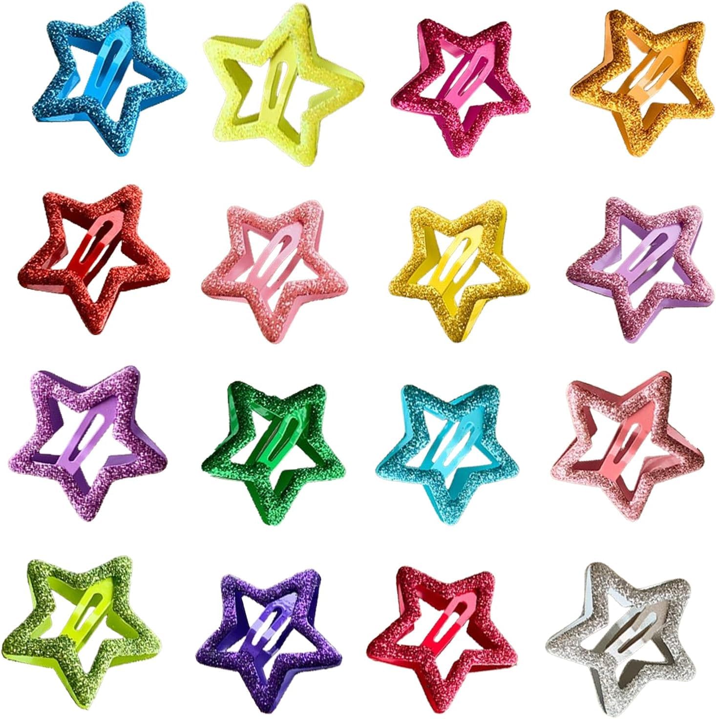 Diversa Mini Tic Tac Star Glittery Hair Clips for Kids & Girls, Metal Star Shape Hair Clips, Kids Hair Star Barrettes, Kids Hair Accessories, Multicolor, Pack of 20
