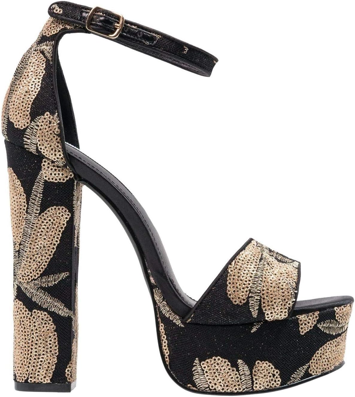 Steve Madden - Gonzo Platform Heels in Black Fabric with Gold Paillettes - SMSGONZOBLKGLD