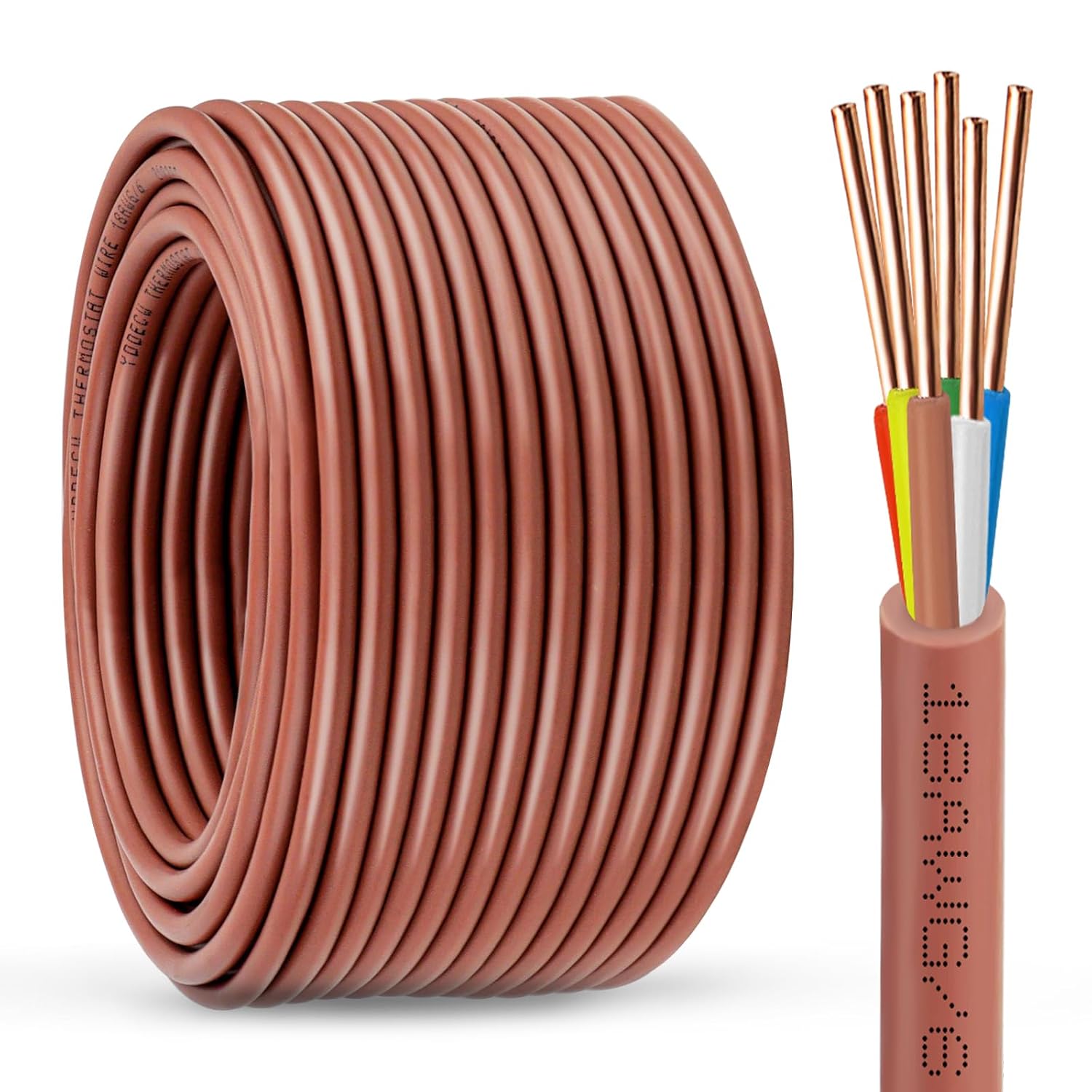 Thermostat Wire - 18/6 75FT Solid Copper 18 Gauge 5 Conductor Power Circuit Cable for Heating & air Conditioning Equipment, doorbells and Other Indoor/Outdoor Low Voltage Applications Use
