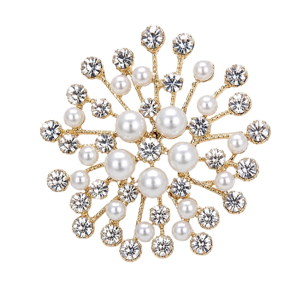 Premium Luxury Pearl Crystal Brooch Pin for Women | Elegant Floral Rhinestone Brooch for Saree, Blazer, Coat & Dress-picture-35