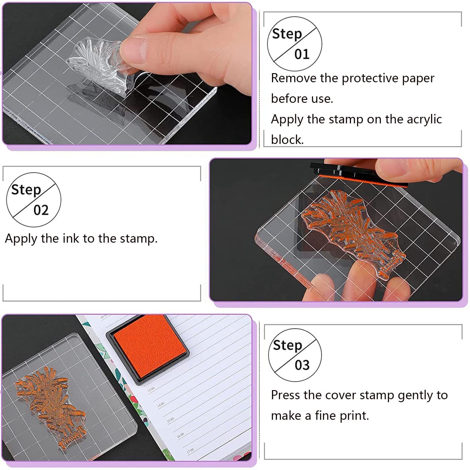 7 Blocs Acrylique Tampon Avec Grille - Kit Scrapbooking DIY - Tampons Silicone Inclus