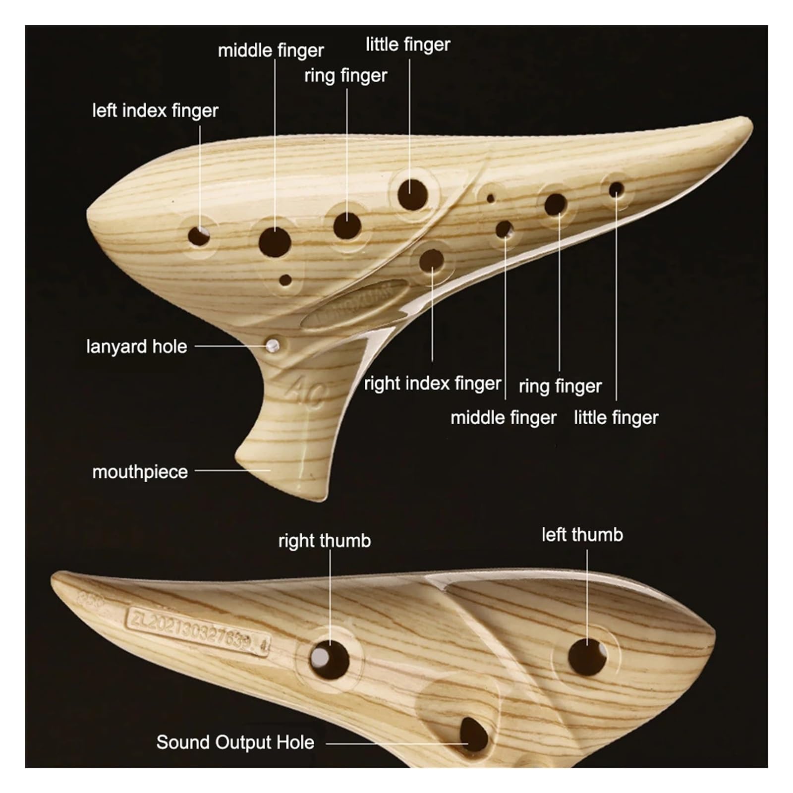 Ocarina Ceramica Alto C Flauto in ceramica con 12 fori, tono AC Tono medio C Grana del legno Cracking Ghiaccio Affumicato Blu Bianco Strumento for principianti per Principianti Adulti