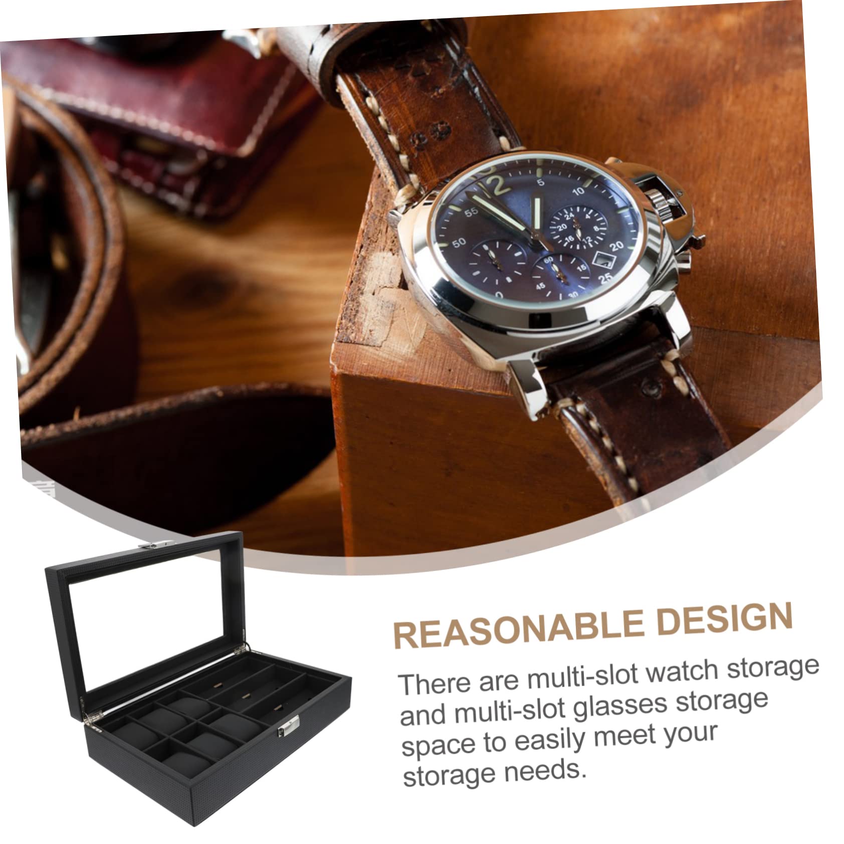 FRCOLOR Caja para Relojes Negra de 6 Ranuras y 3 Gafas en PU