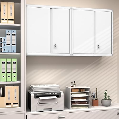 Miniatura 8 de GREATMEET Gabinete de almacenamiento de metal con cerradura y puertas, gabinete de almacenamiento de pared de acero para garaje, gabinete superior