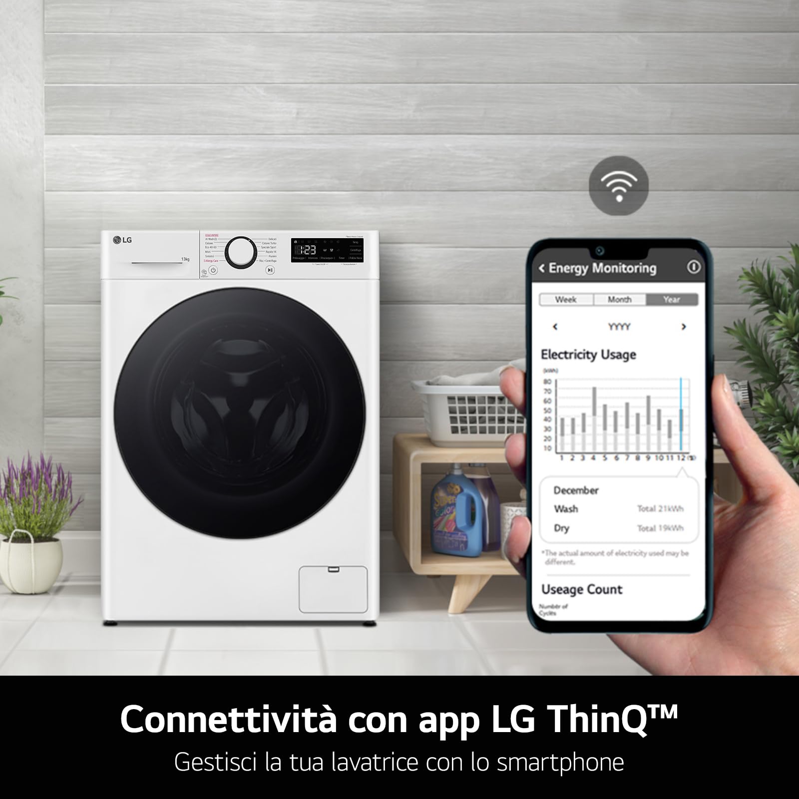 LG AI DD F4R9009TPWC Waschmaschine Klasse A -40%, Frontlader Serie R9, Waschmaschine 9kg, 1400 Umdrehungen, AI Wash, TurboWash 360, Dampfwäsche mit Knickschutz, Wi-Fi, Freistehend, Weiß